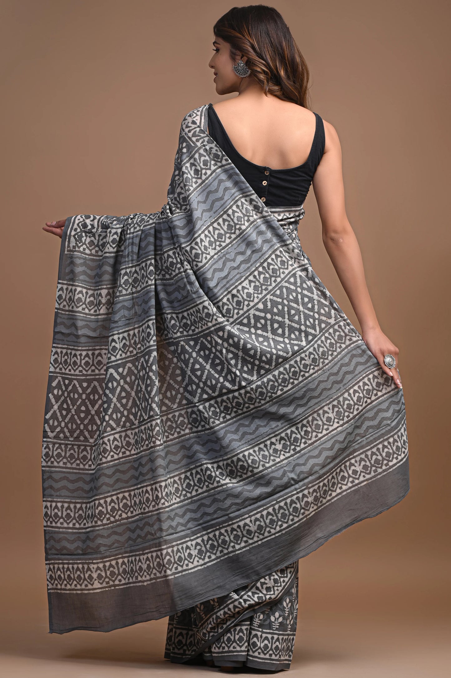 Hand Block Printed Pure mul Cotton Saree