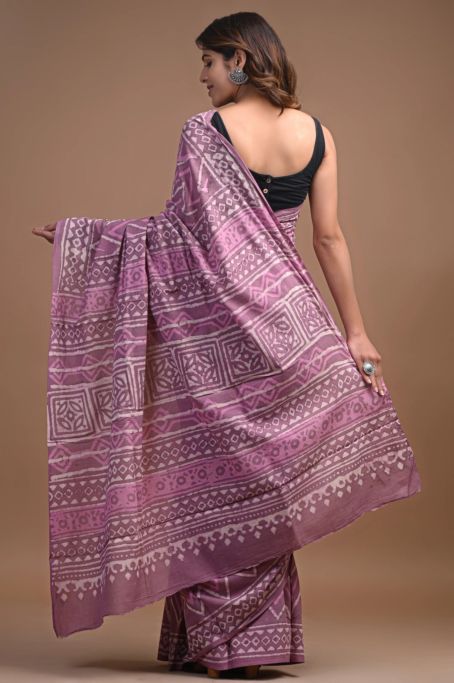 Hand Block Printed Pure mul Cotton Saree