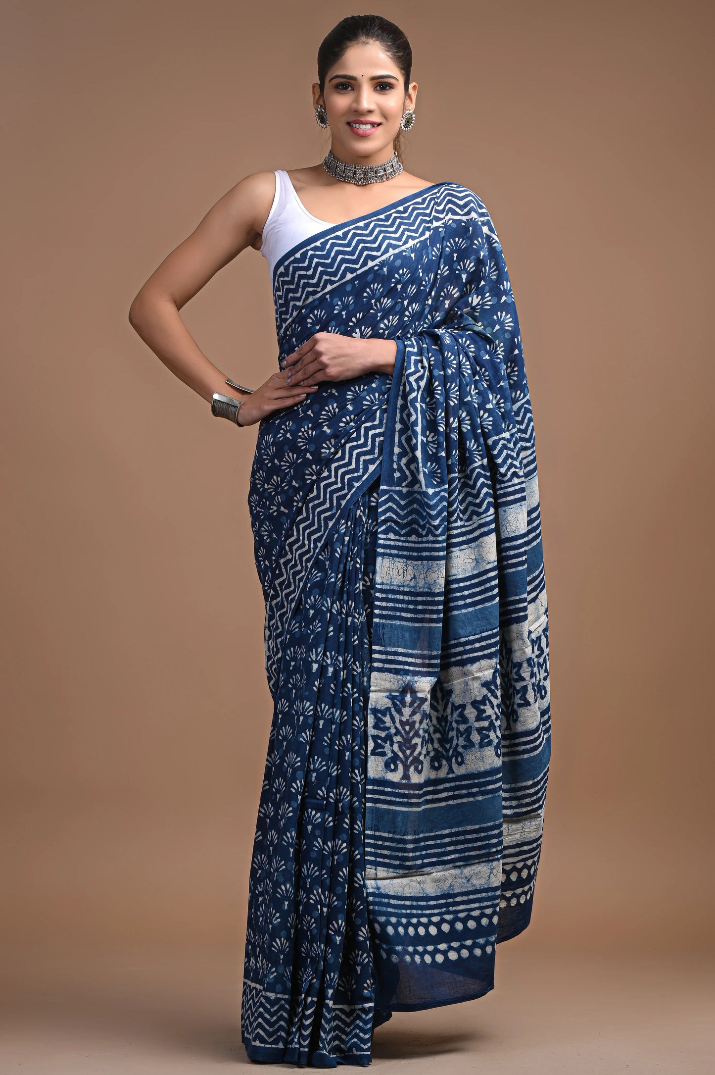 Hand Block Printed Pure mul Cotton Saree