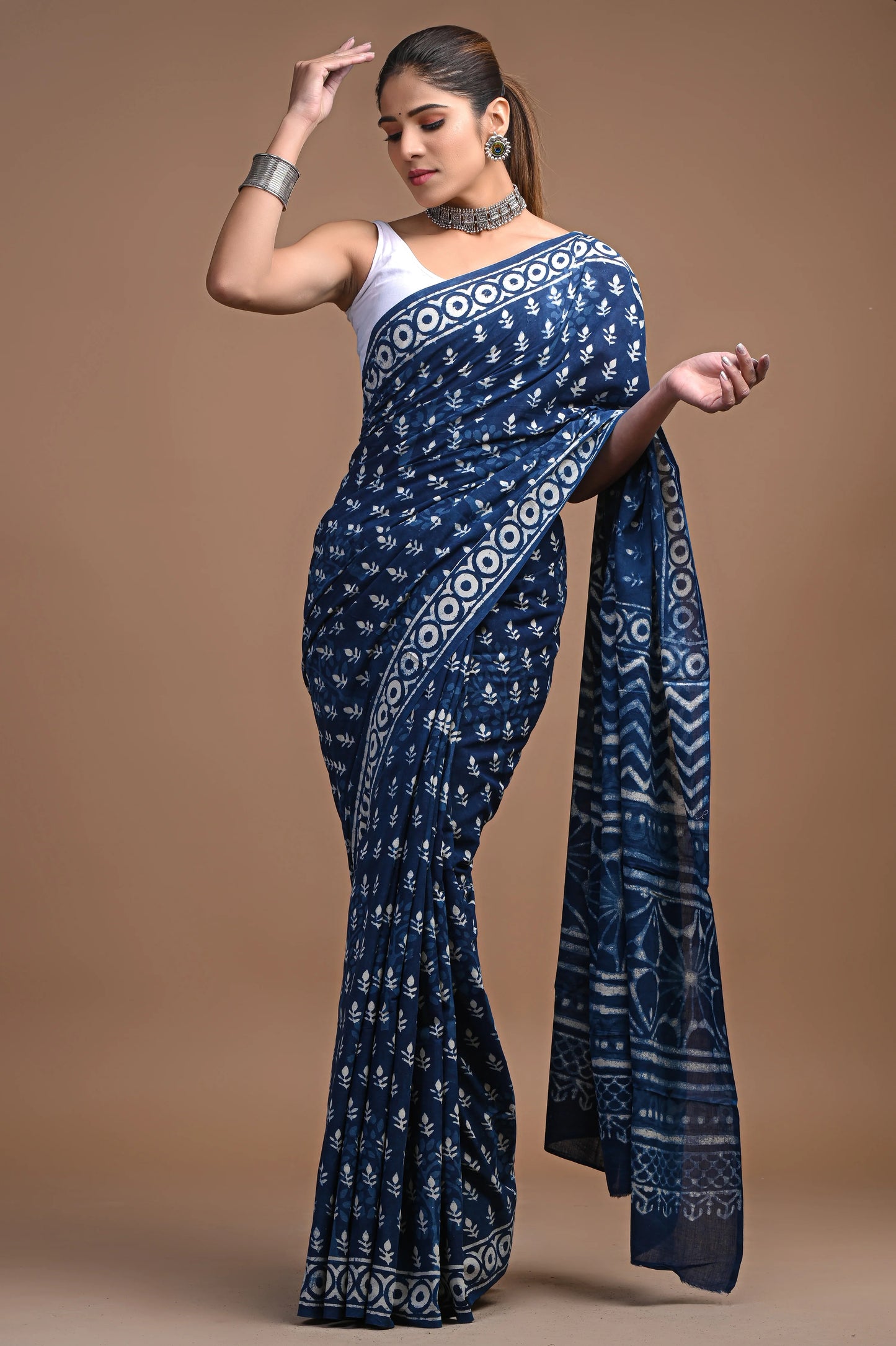 Hand Block Printed Pure mul Cotton Saree