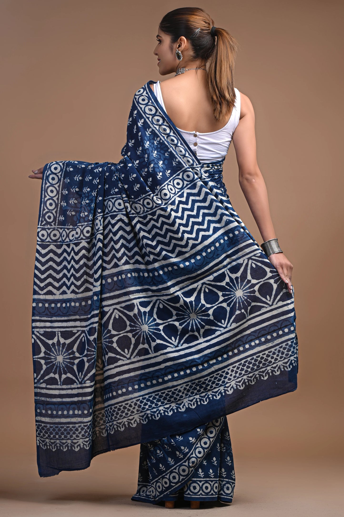 Hand Block Printed Pure mul Cotton Saree