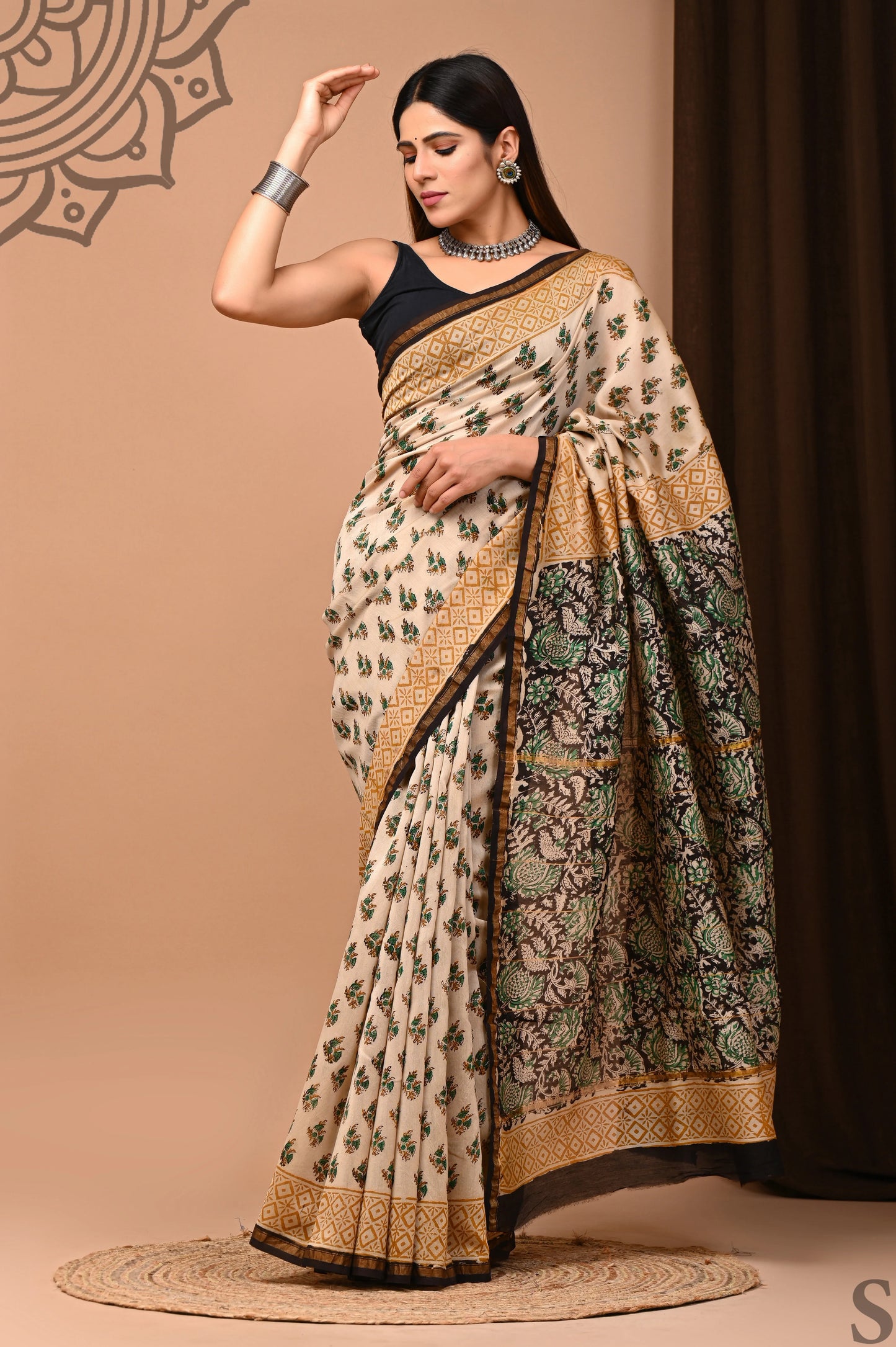 Premium Hand Block Printed Chanderi Silk Saree