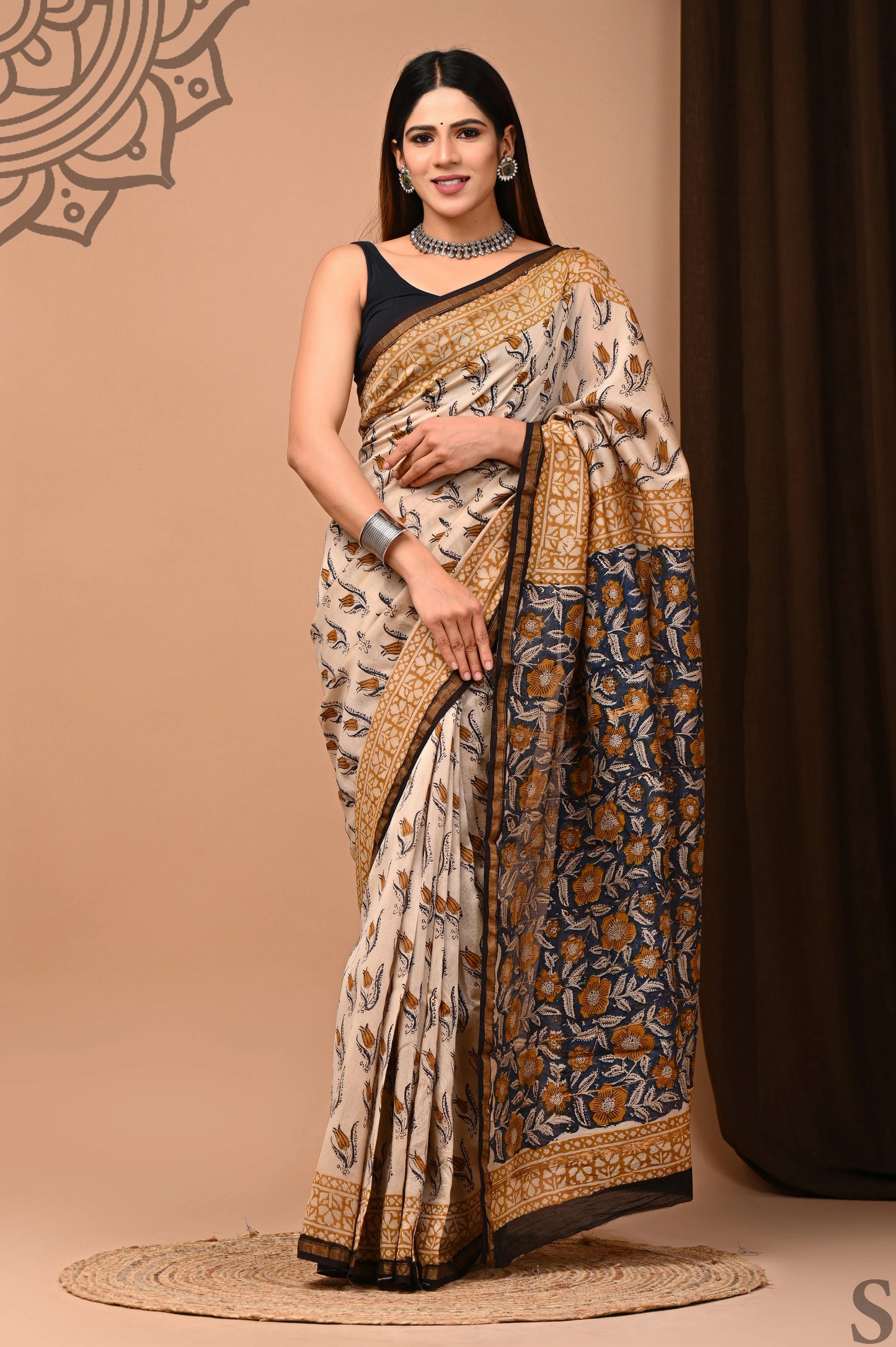 Premium Hand Block Printed Chanderi Silk Saree