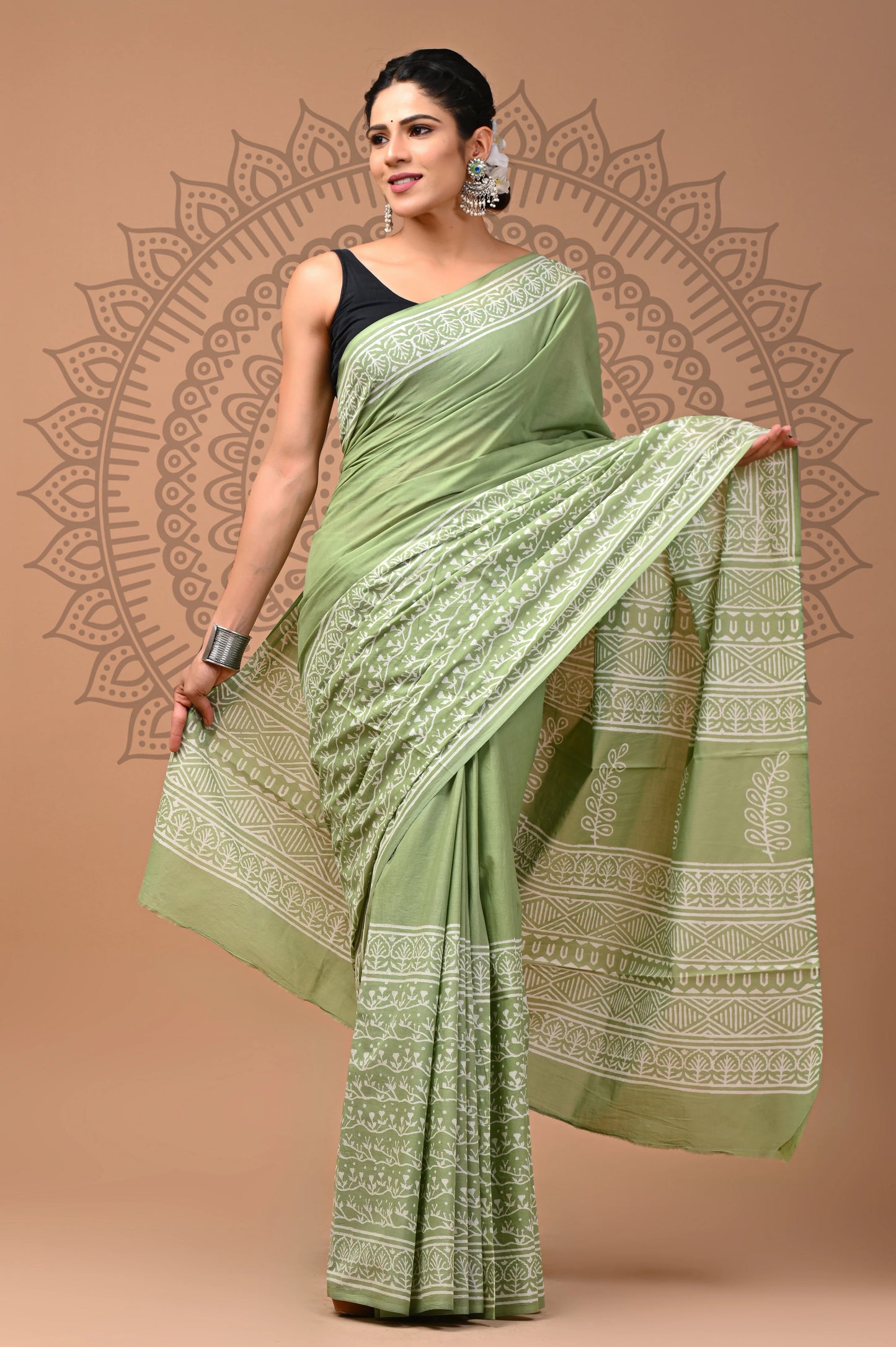 Hand Block Printed Pure mul Cotton Saree