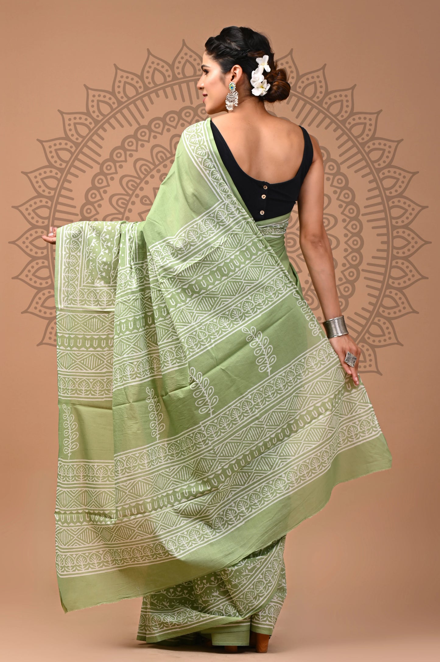 Hand Block Printed Pure mul Cotton Saree