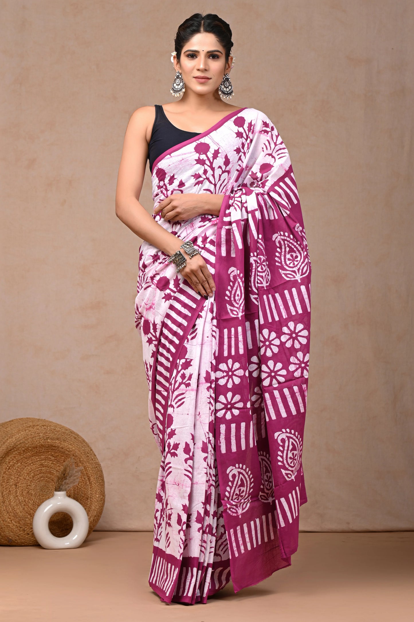 Batik Print Pure Cotton Mulmul Saree With Blouse