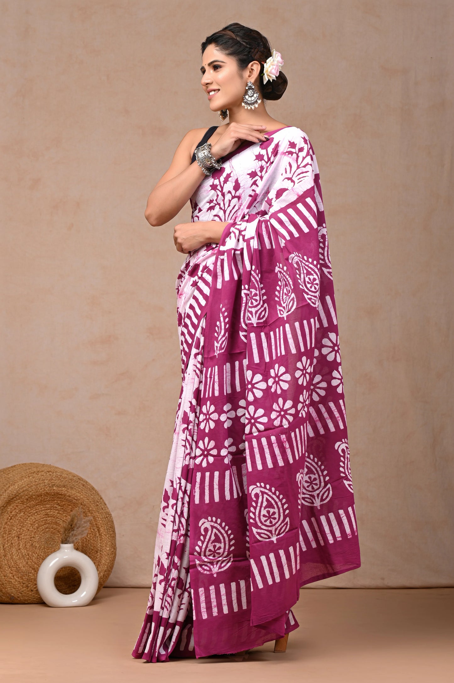 Batik Print Pure Cotton Mulmul Saree With Blouse