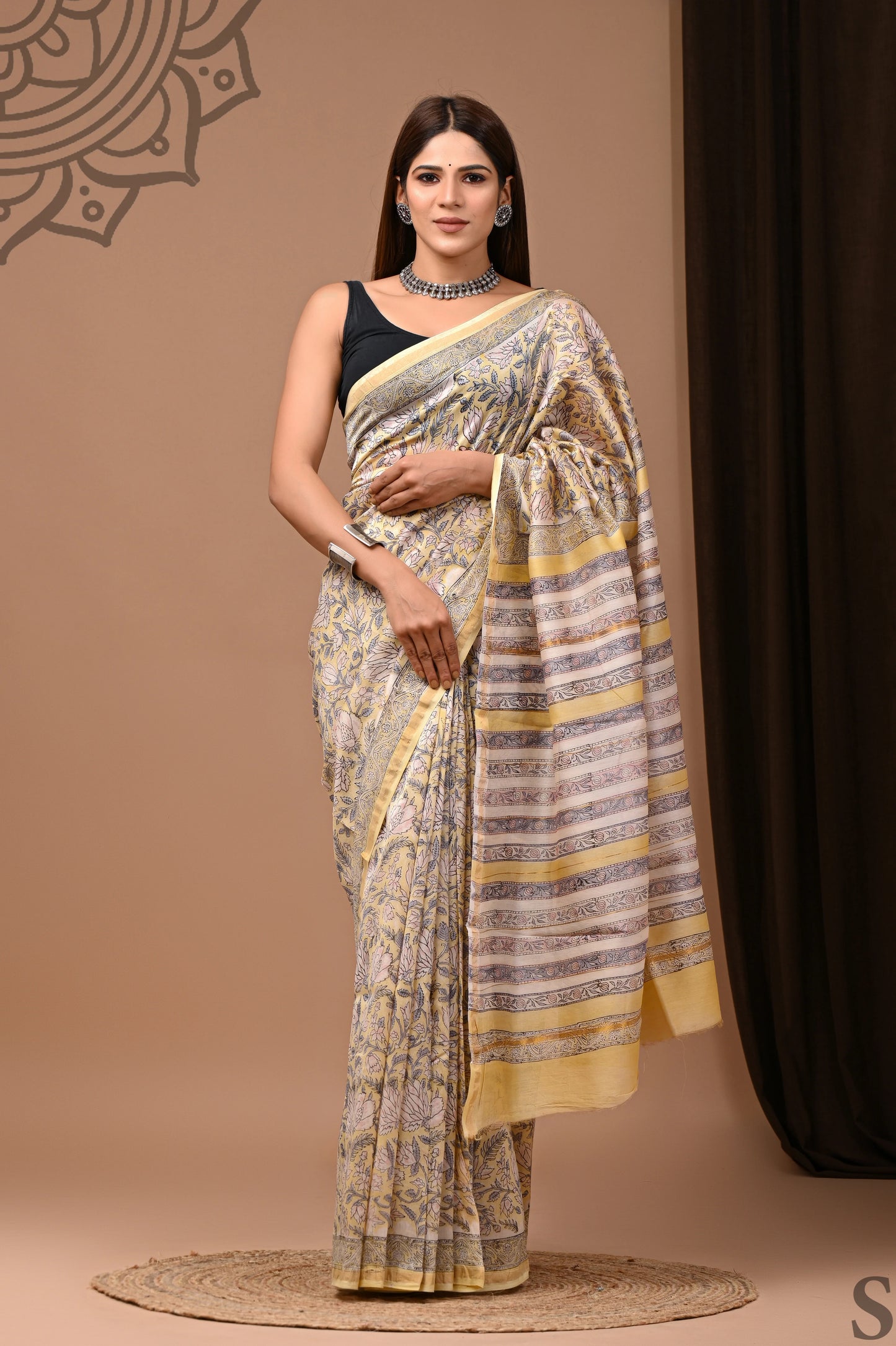 Premium Hand Block Printed Chanderi Silk Saree