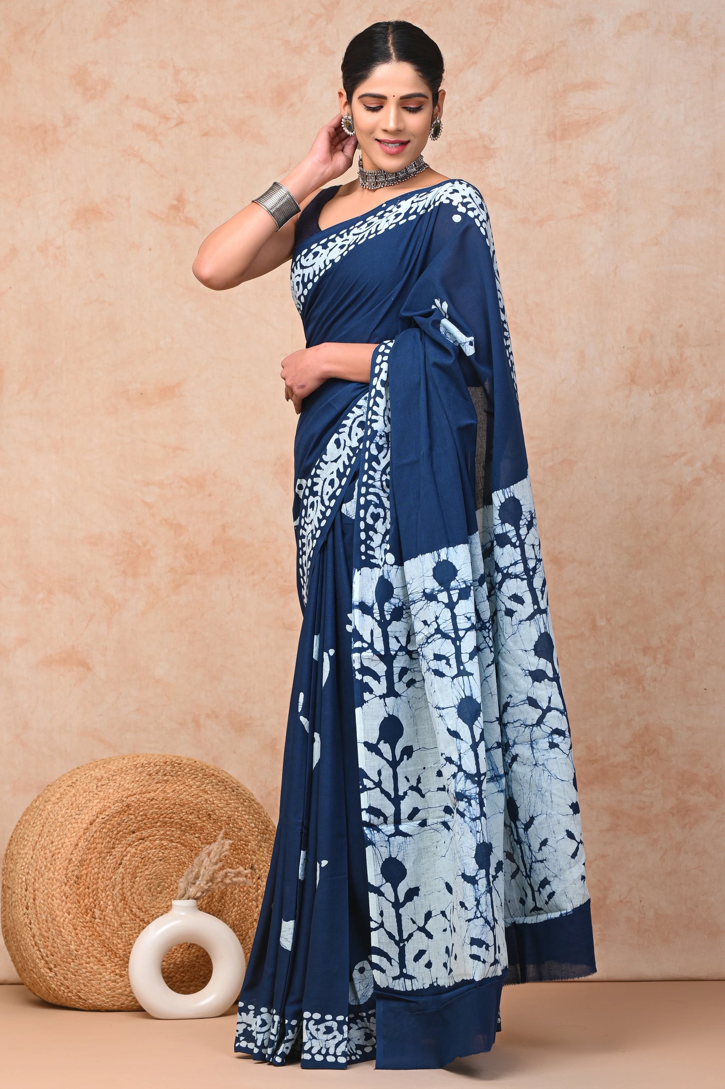 Batik Print Pure Cotton Mulmul Saree With Blouse