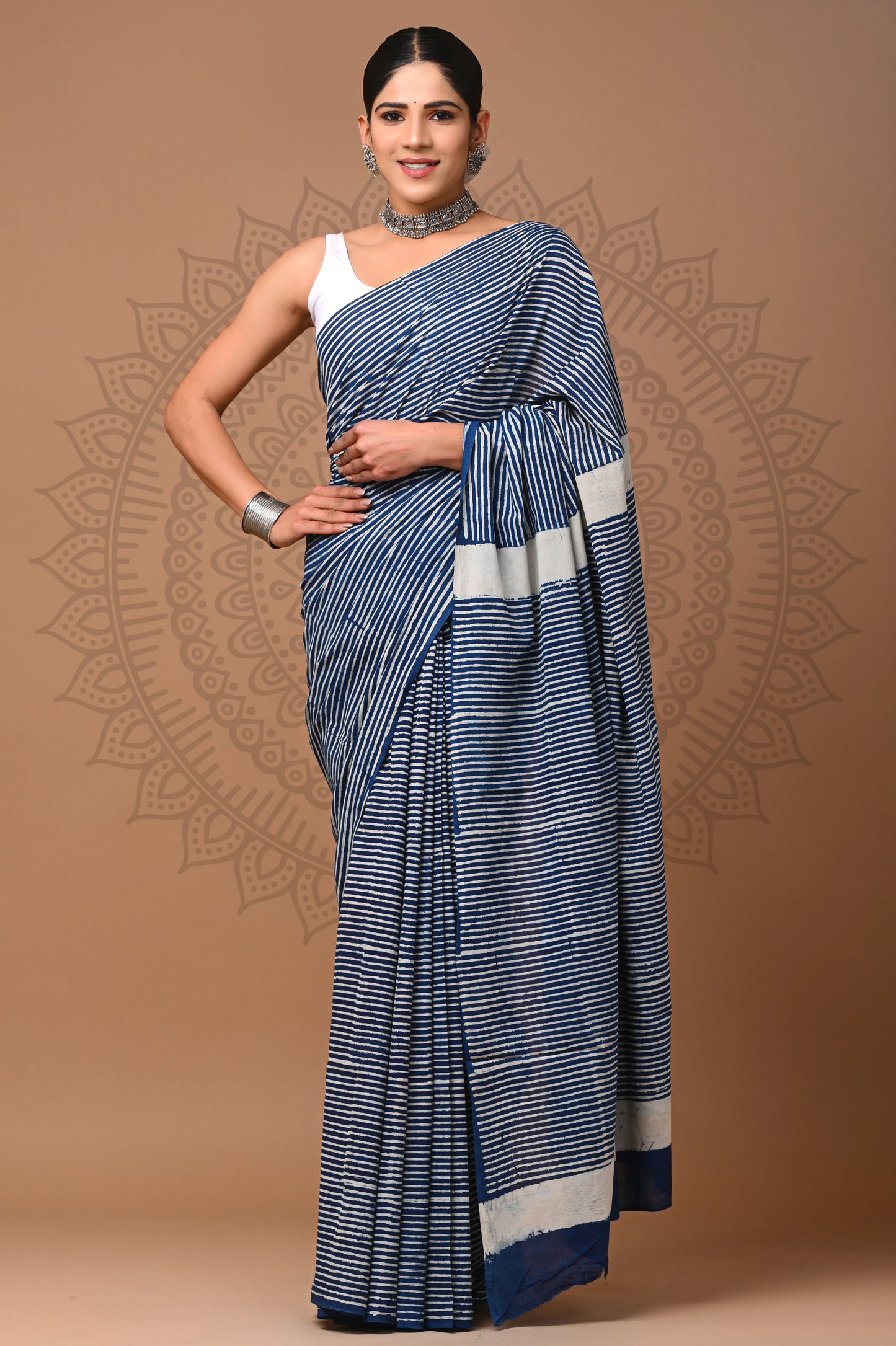 Hand Block Printed Pure mul Cotton Saree