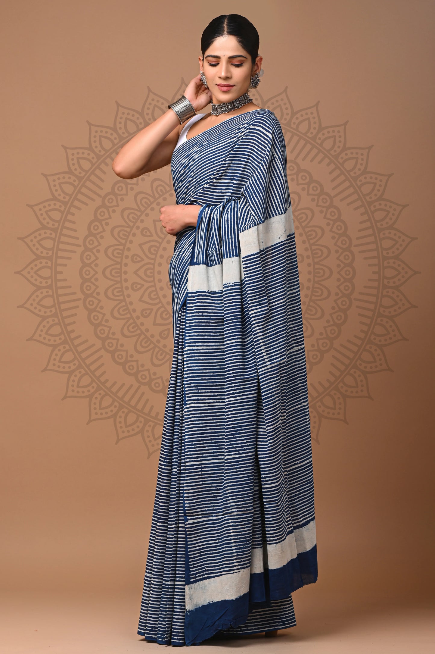 Hand Block Printed Pure mul Cotton Saree