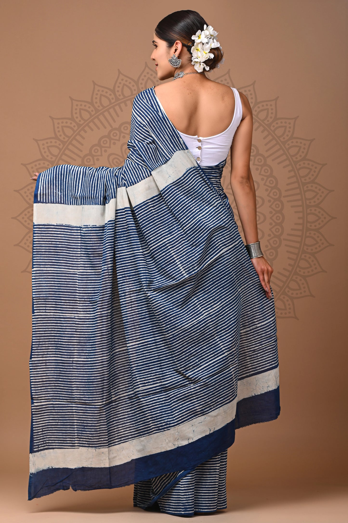 Hand Block Printed Pure mul Cotton Saree