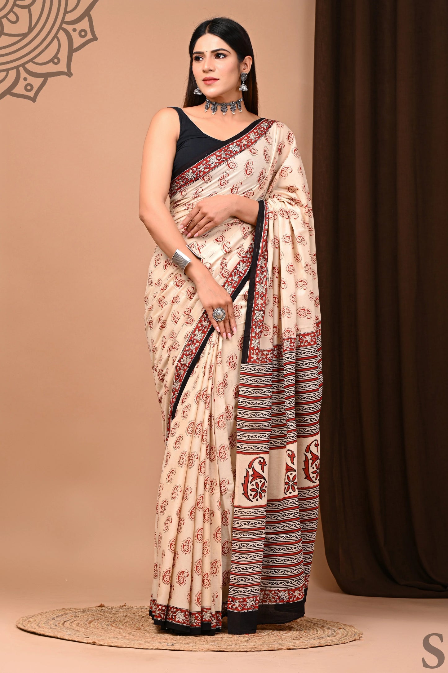 Hand Block Printed Pure mul Cotton Saree