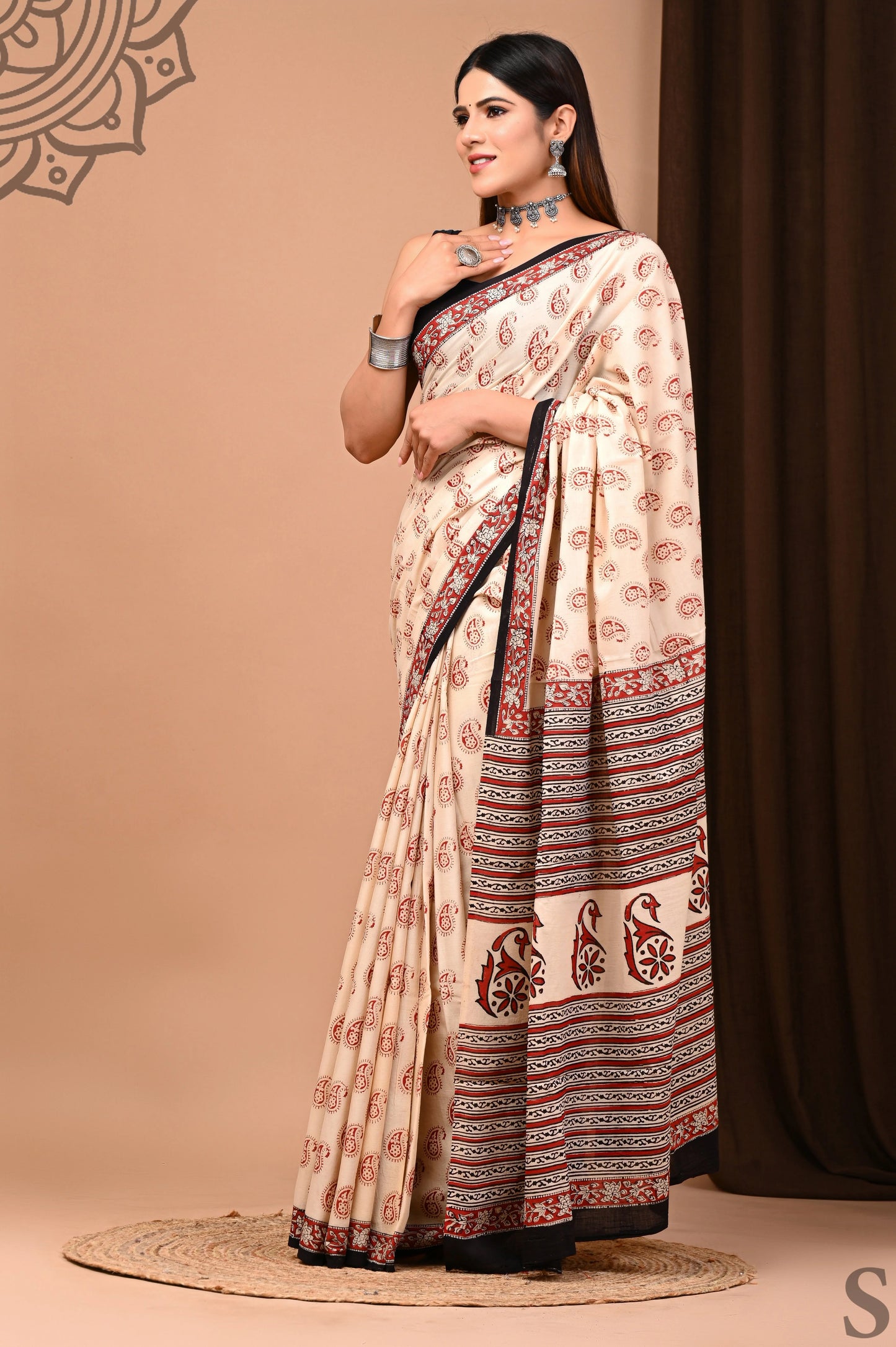 Hand Block Printed Pure mul Cotton Saree