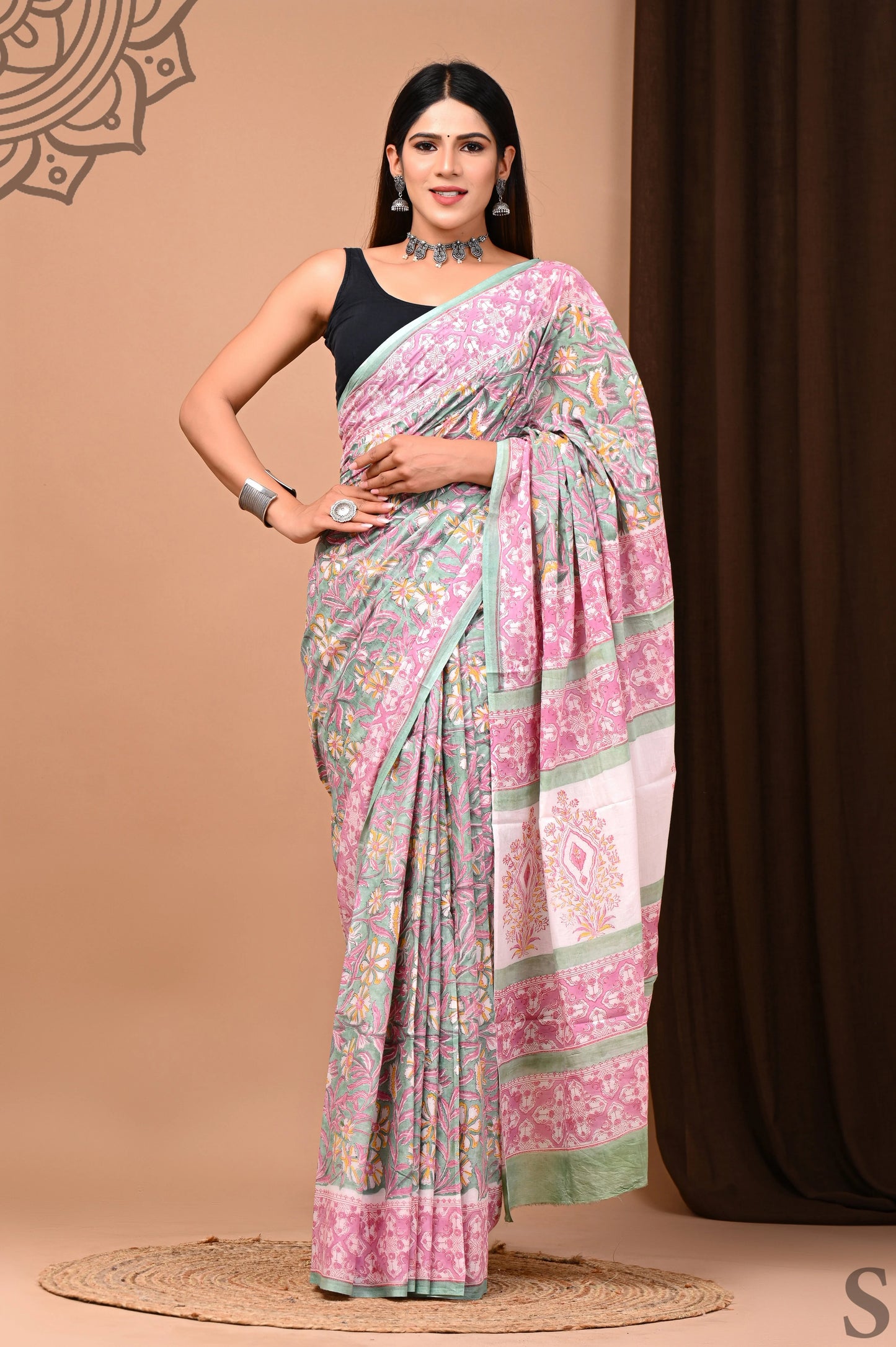 Hand Block Printed Pure mul Cotton Saree