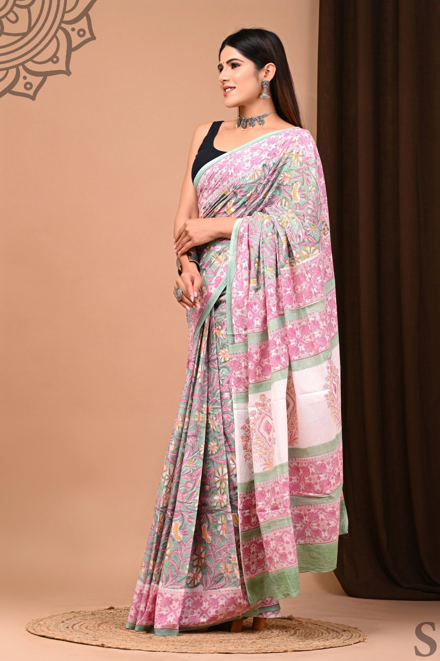 Hand Block Printed Pure mul Cotton Saree