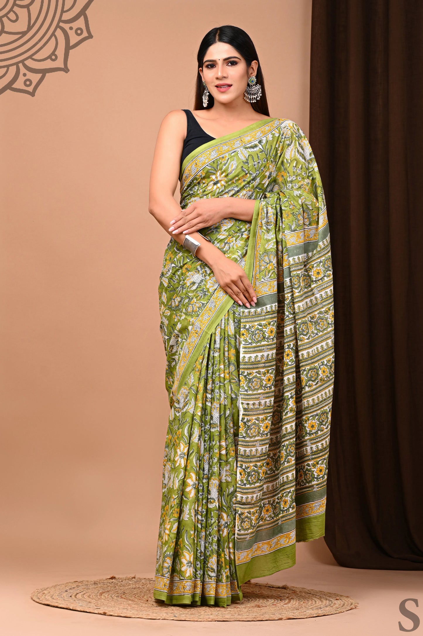 Hand Block Printed Pure mul Cotton Saree