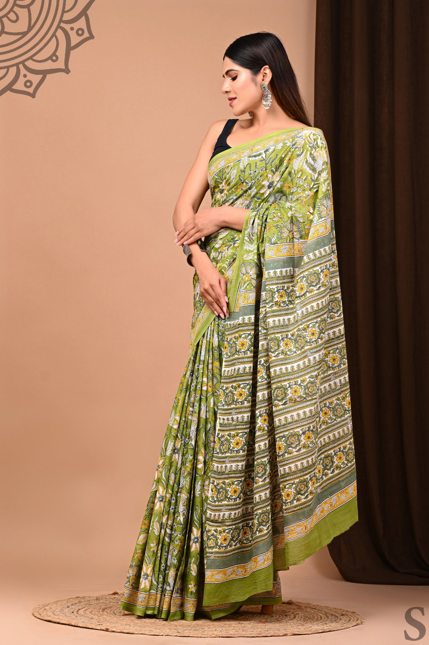 Hand Block Printed Pure mul Cotton Saree