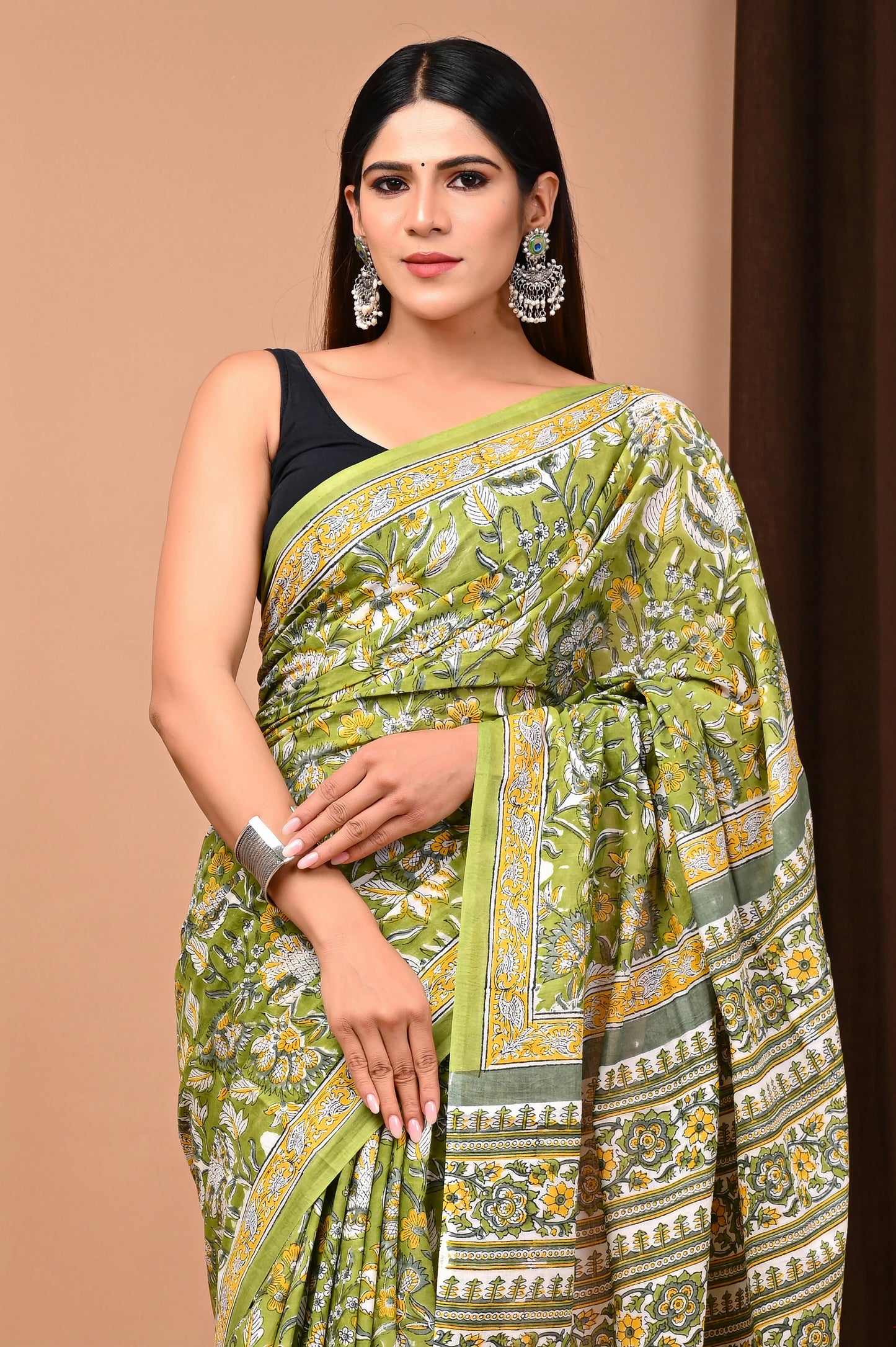 Hand Block Printed Pure mul Cotton Saree