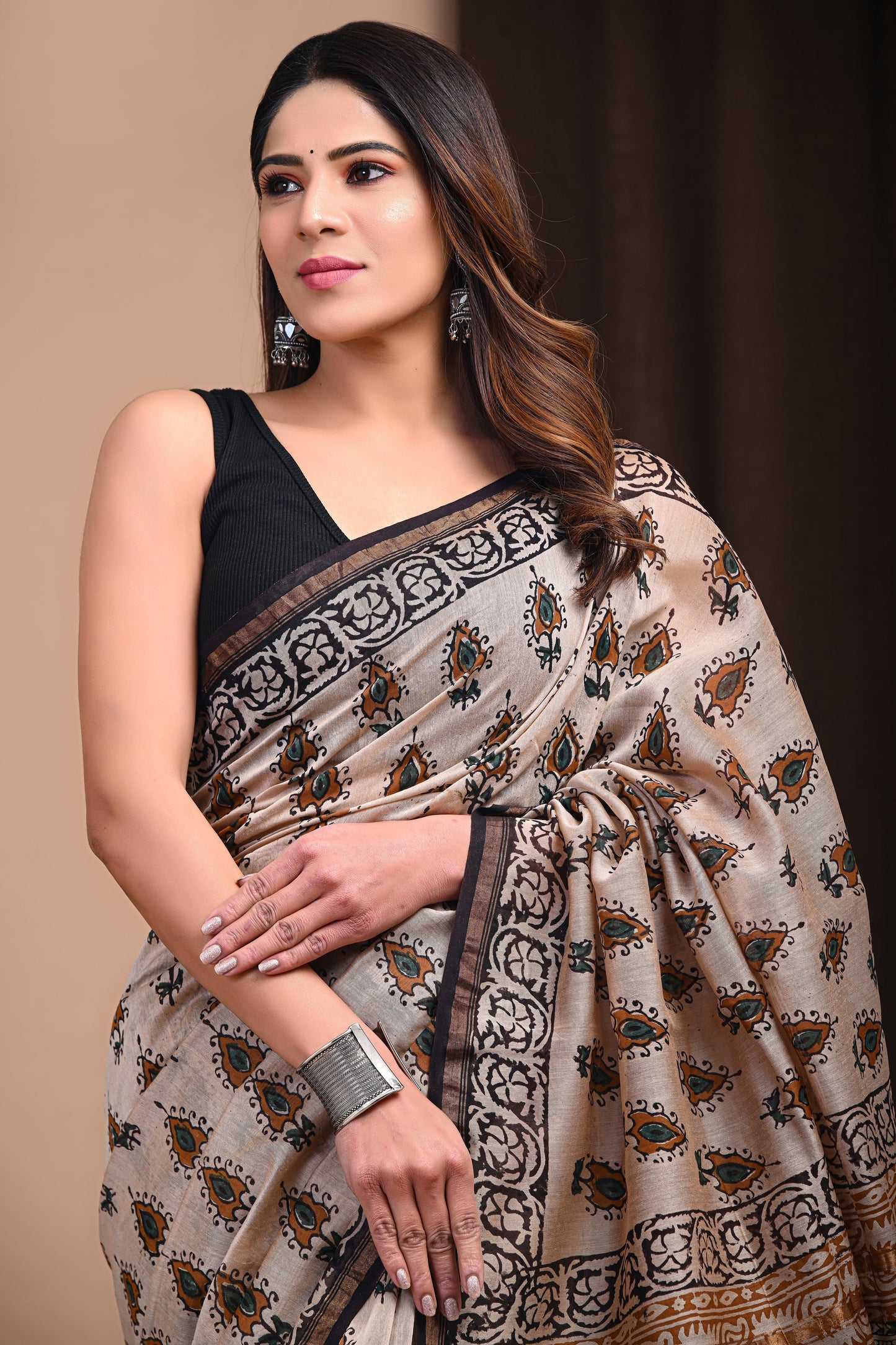 Premium Hand Block Printed Chanderi Silk Saree