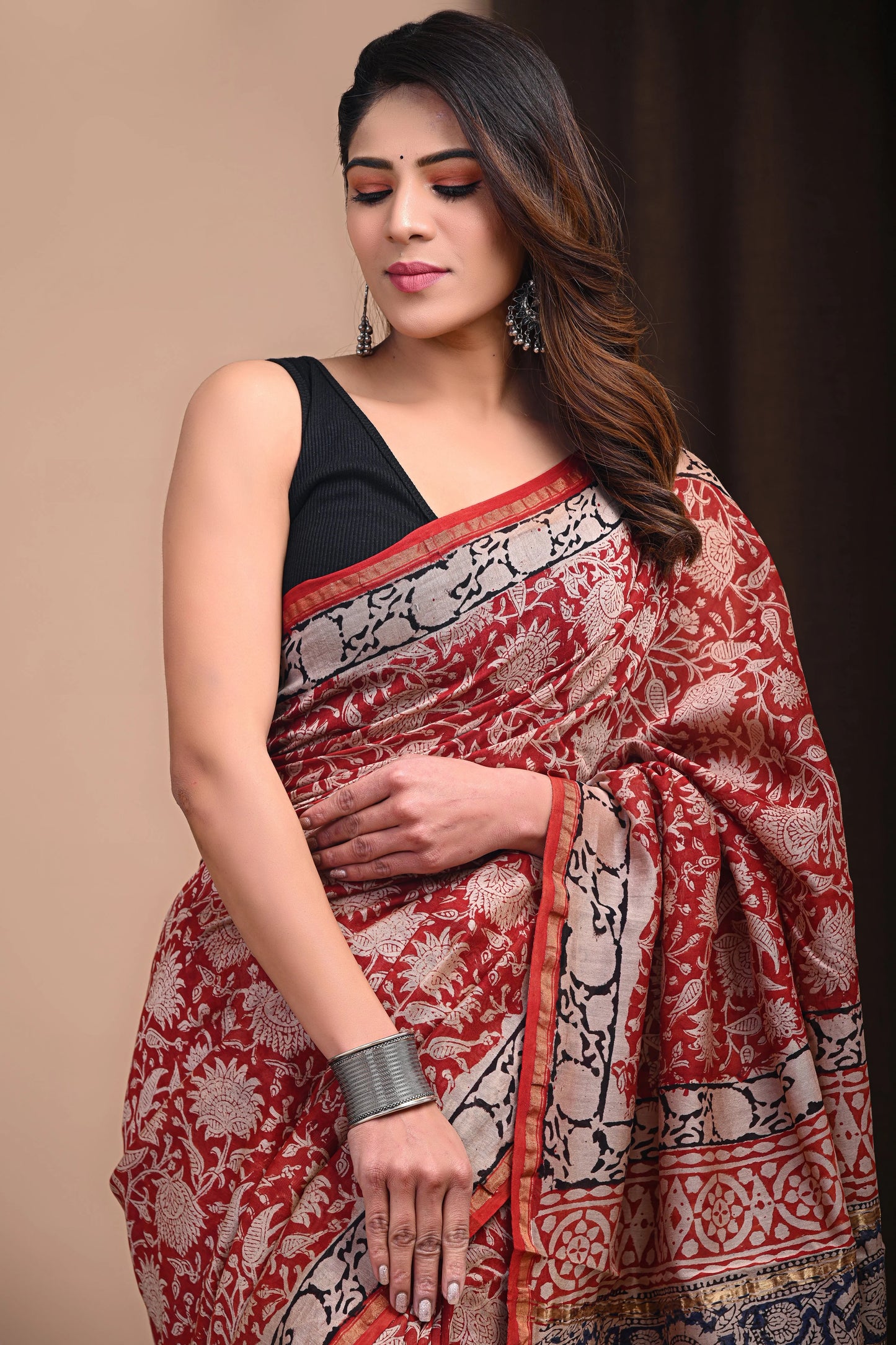 Premium Hand Block Printed Chanderi Silk Saree