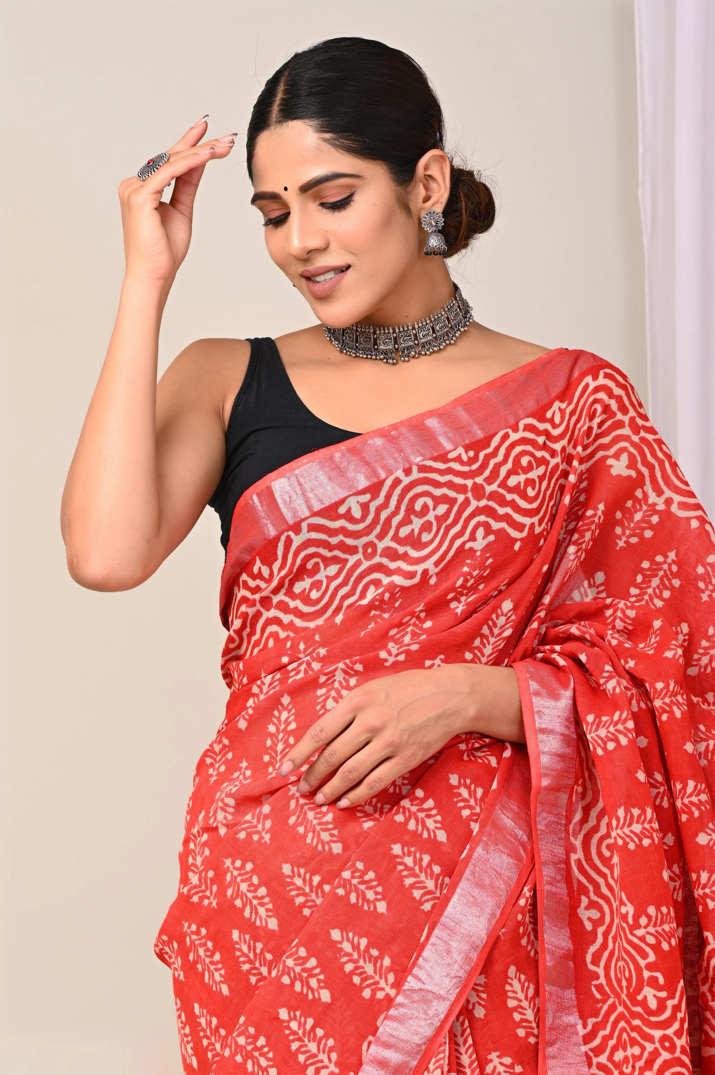 Hand Block Printed Linen Saree