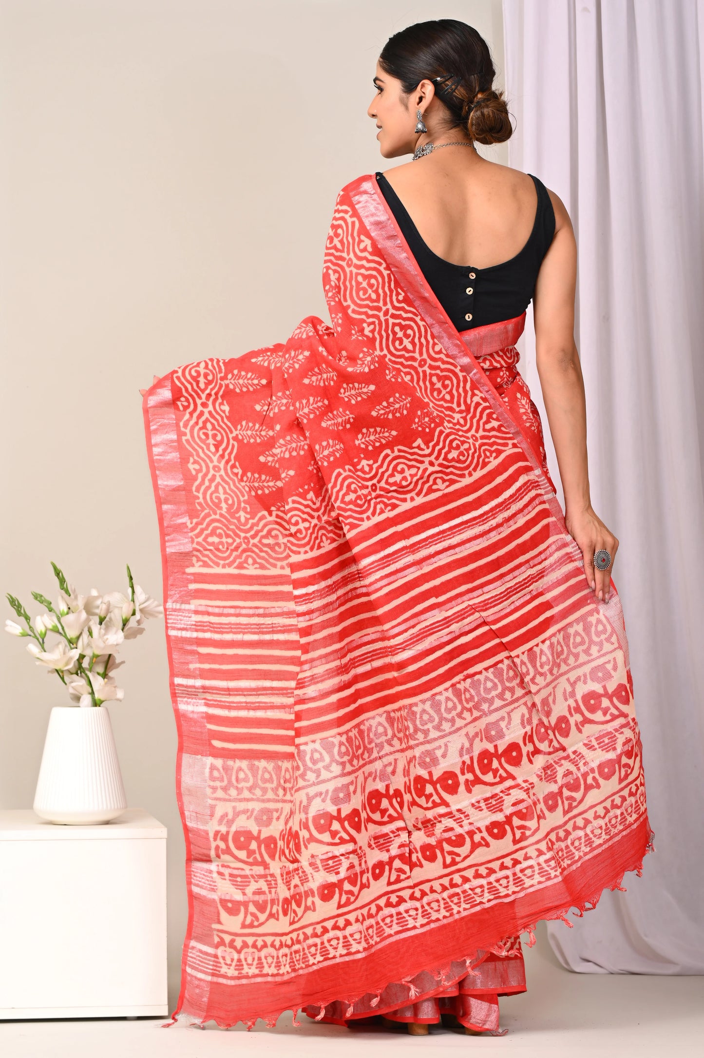 Hand Block Printed Linen Saree