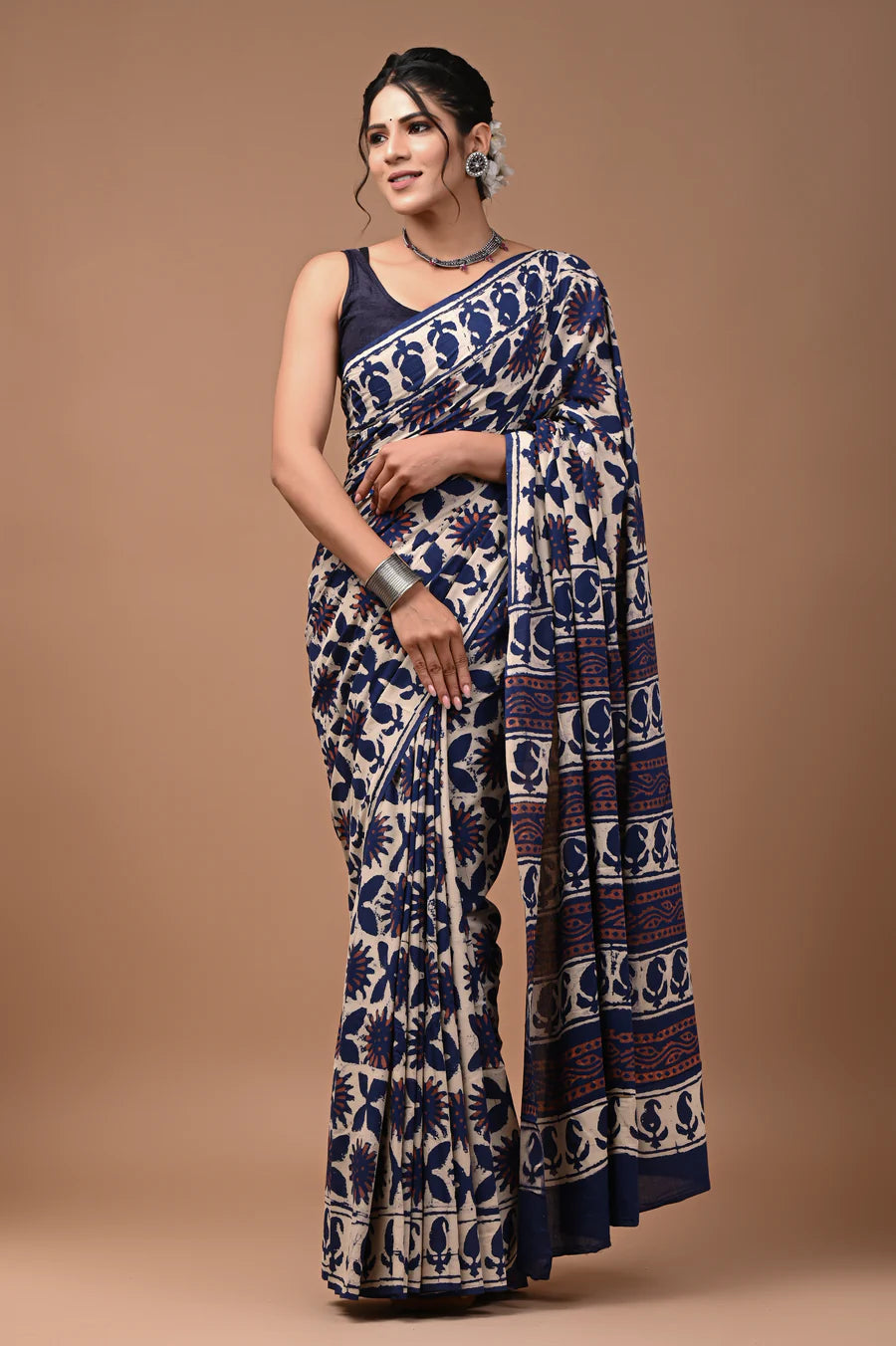 Hand Block Printed Pure mul Cotton Saree