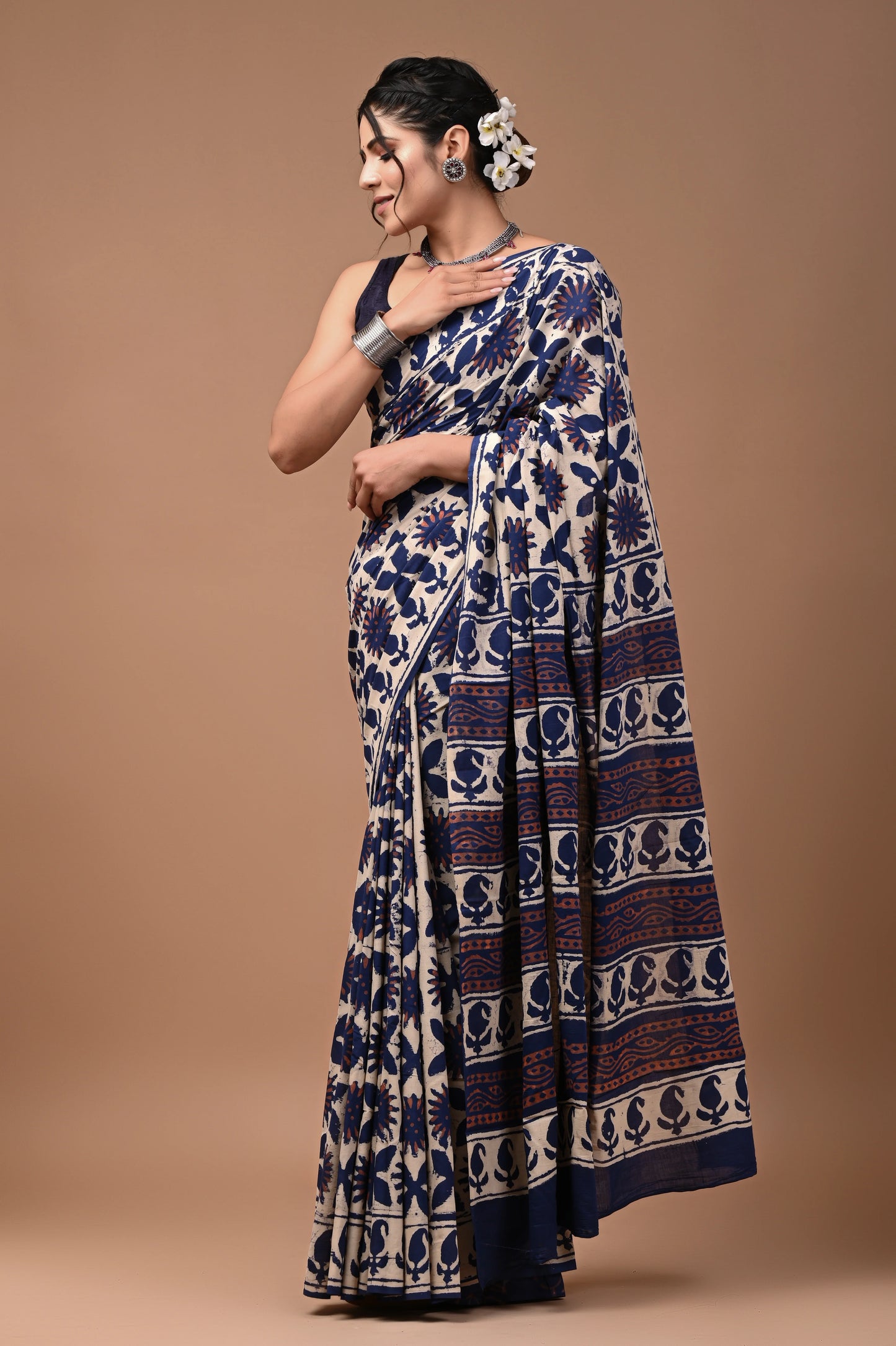 Hand Block Printed Pure mul Cotton Saree