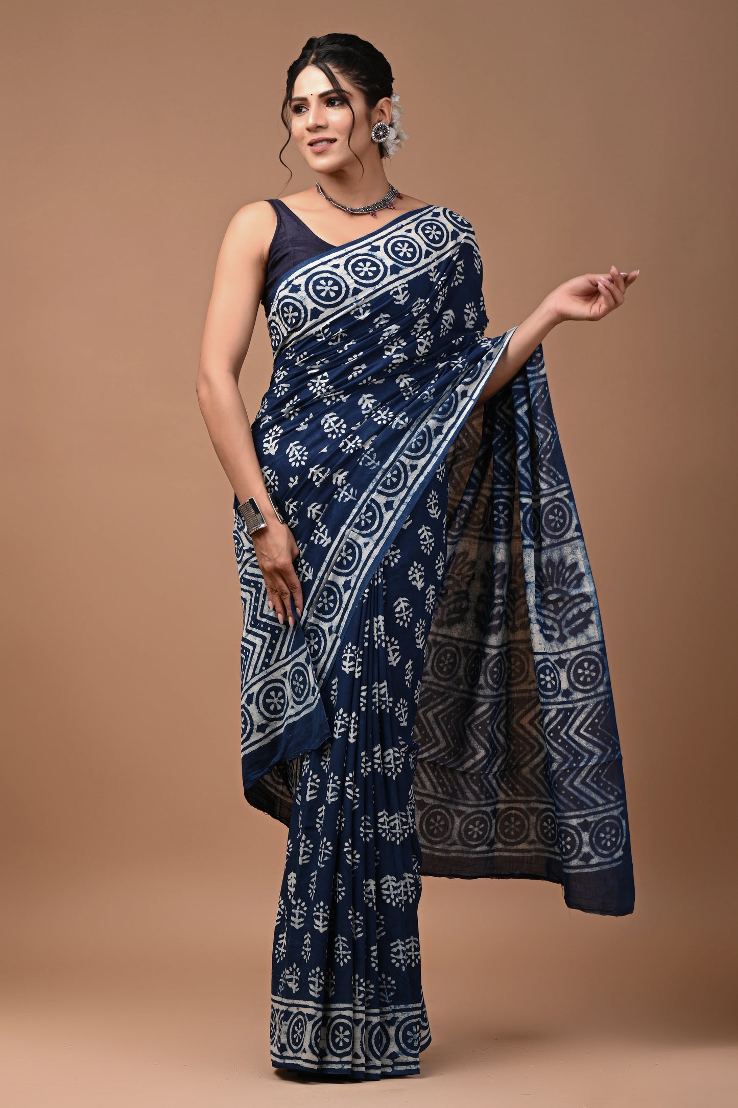 Hand Block Printed Pure mul Cotton Saree