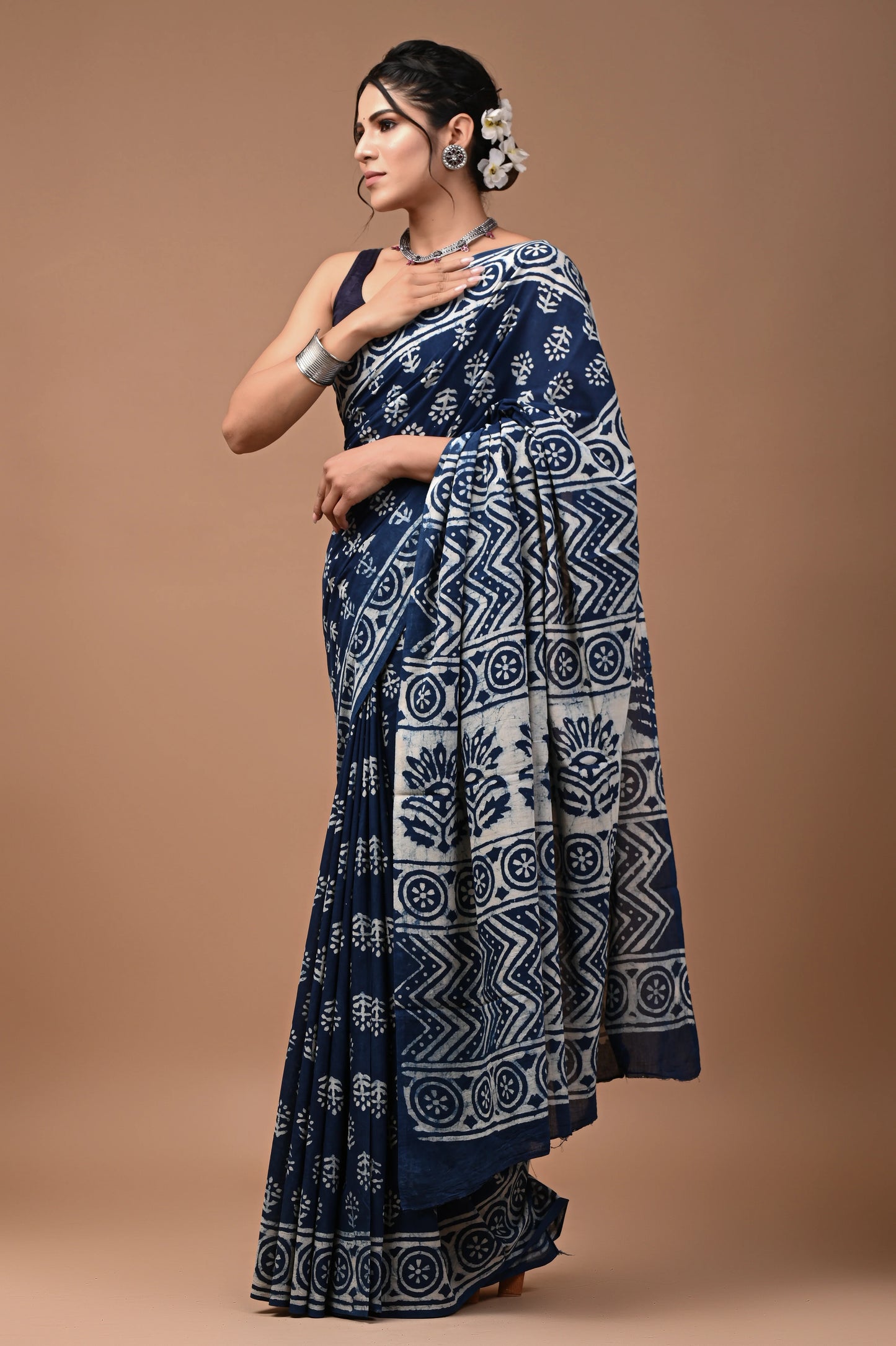 Hand Block Printed Pure mul Cotton Saree