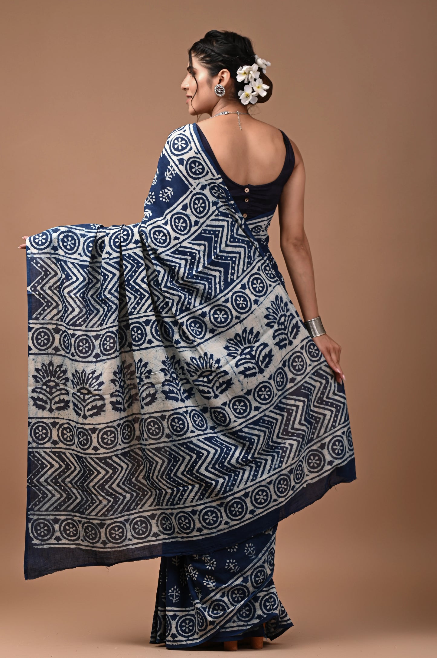 Hand Block Printed Pure mul Cotton Saree