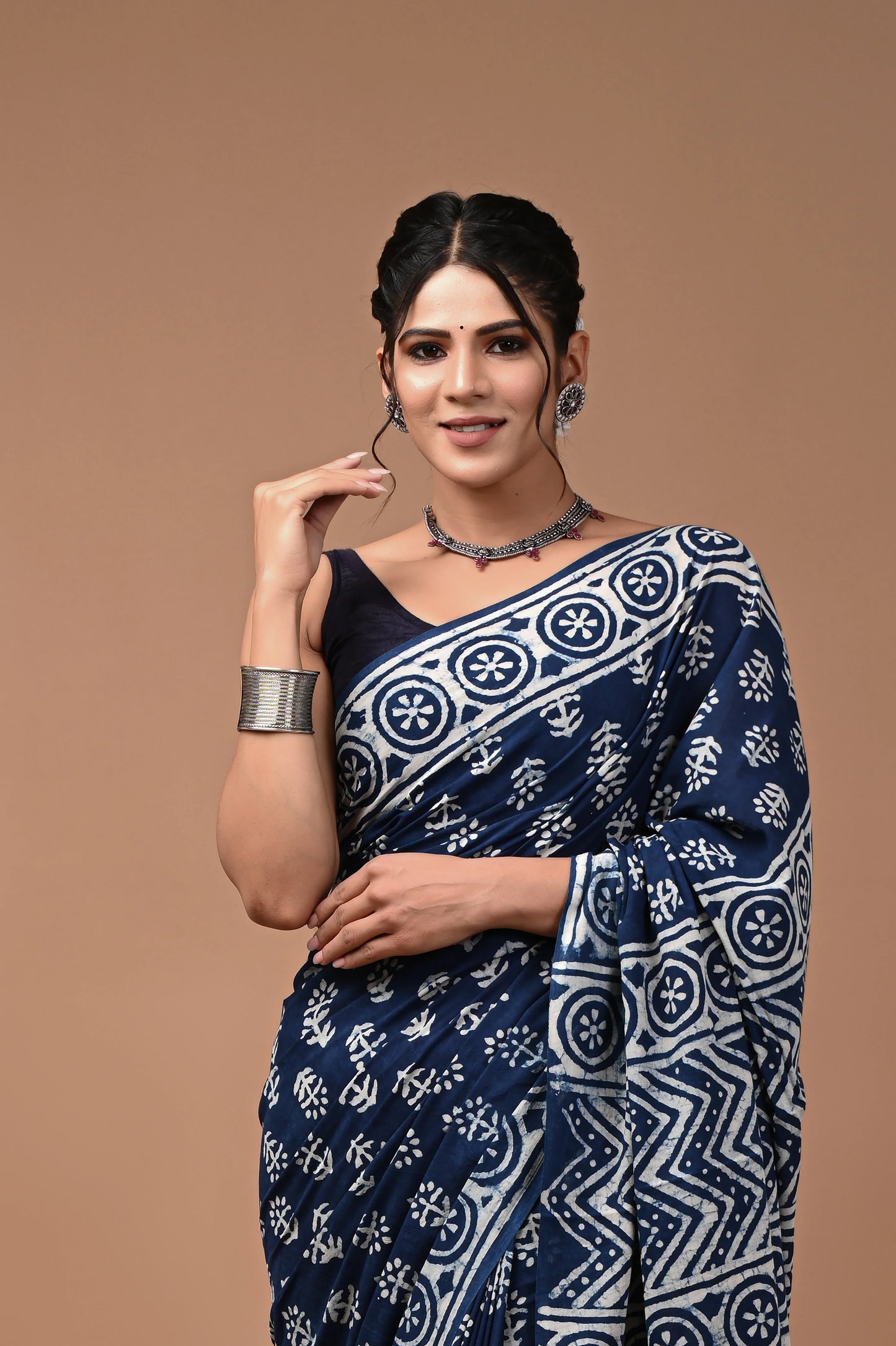 Hand Block Printed Pure mul Cotton Saree