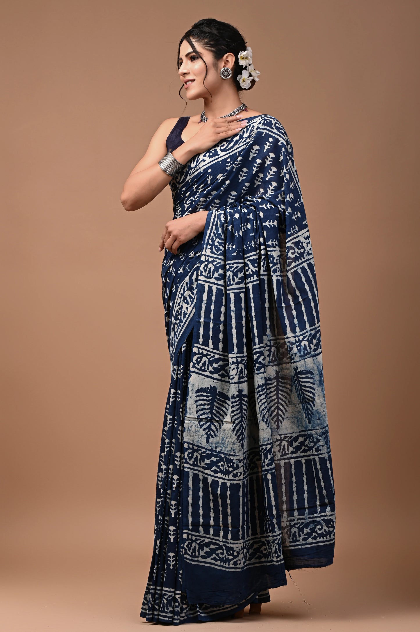 Hand Block Printed Pure mul Cotton Saree