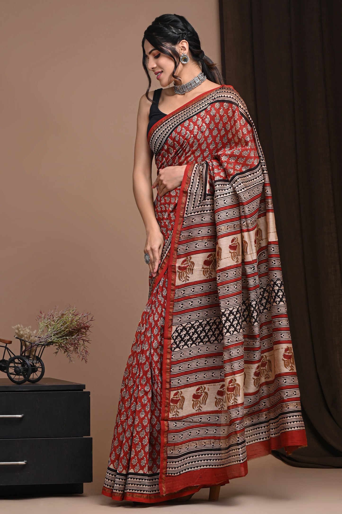 Premium Hand Block Printed Chanderi Silk Saree