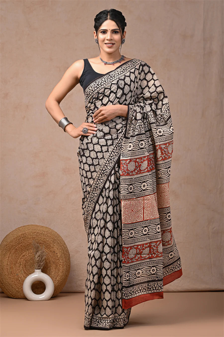 Traditional Bagru Printed Cotton Saree With Blouse