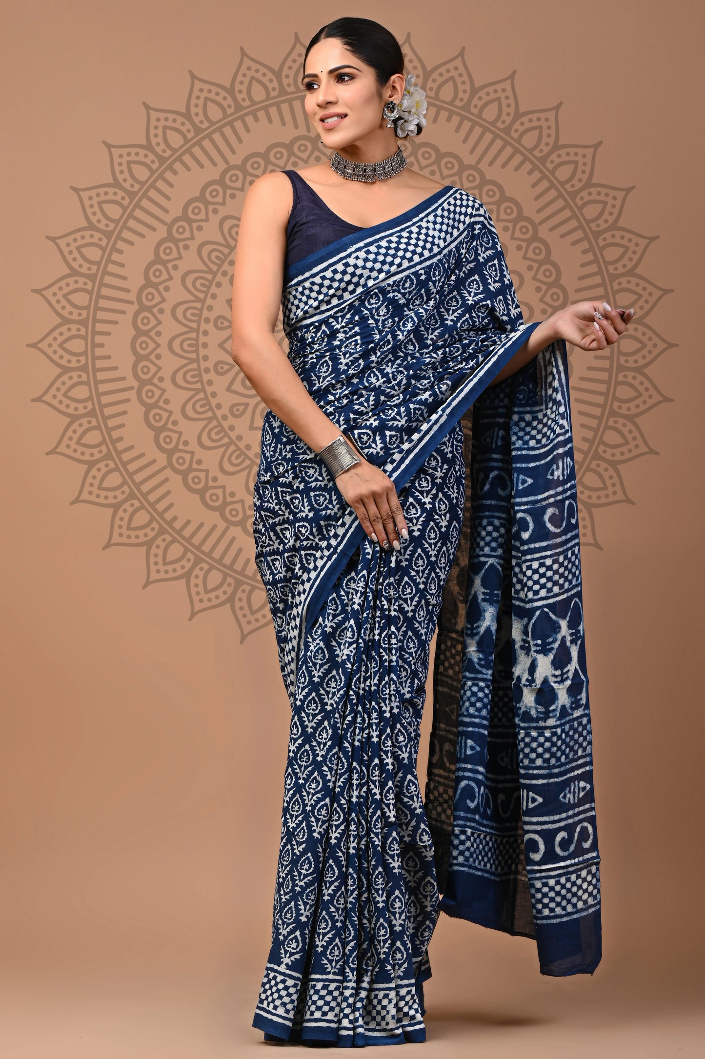 Hand Block Printed Pure mul Cotton Saree