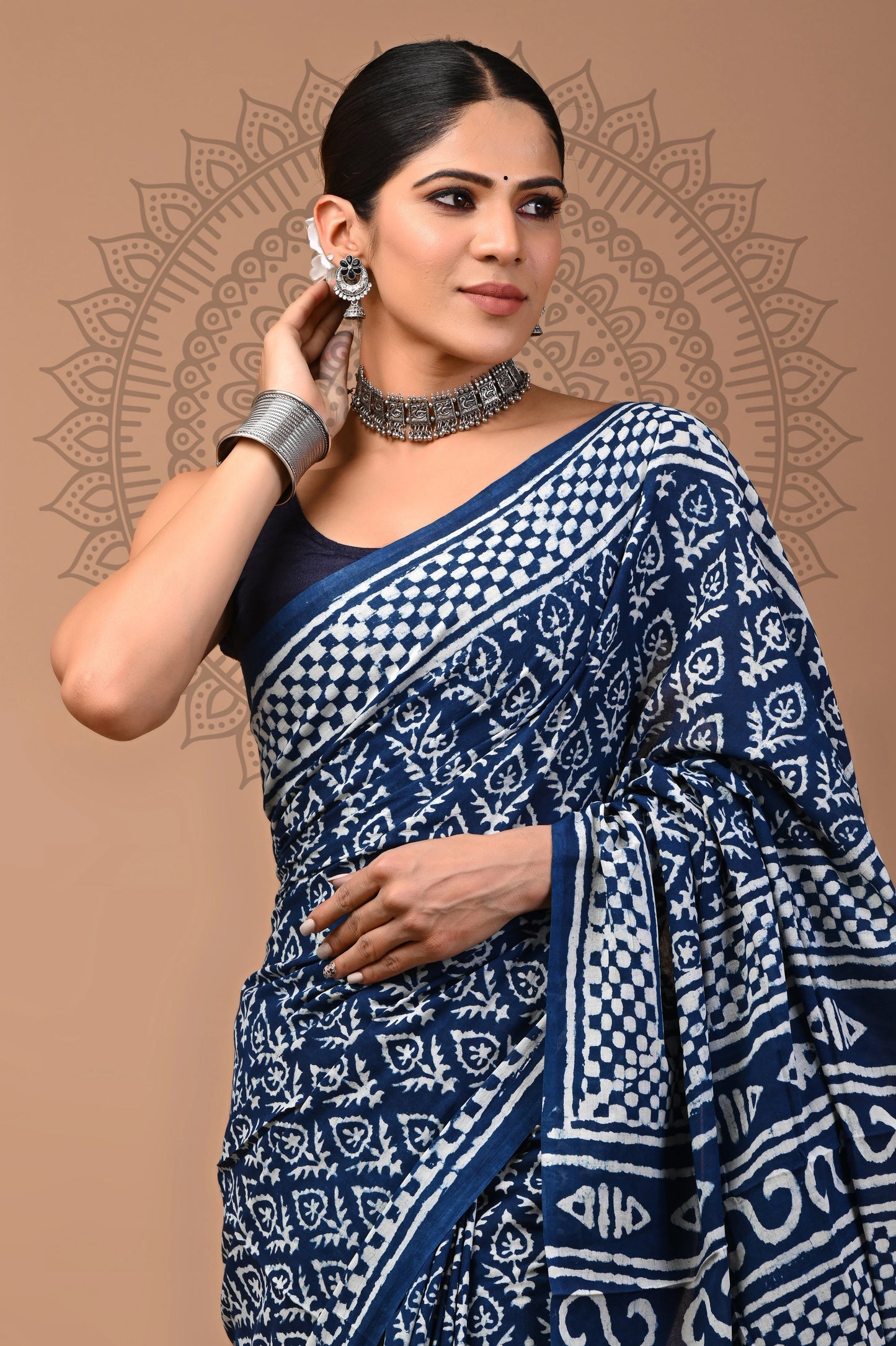 Hand Block Printed Pure mul Cotton Saree