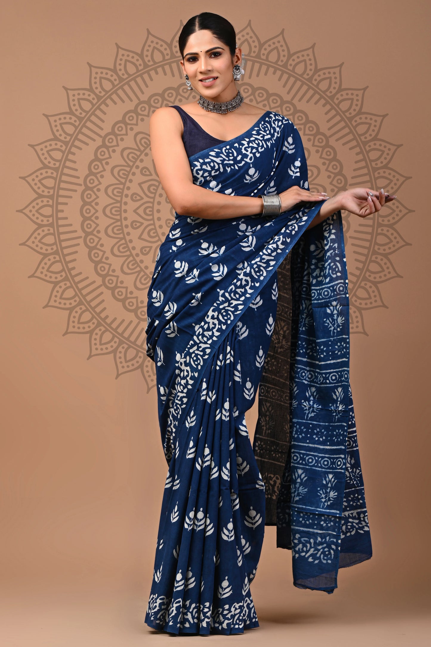 Hand Block Printed Pure mul Cotton Saree