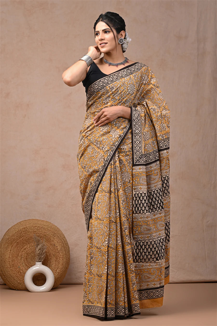 Traditional Bagru Printed Cotton Saree With Blouse