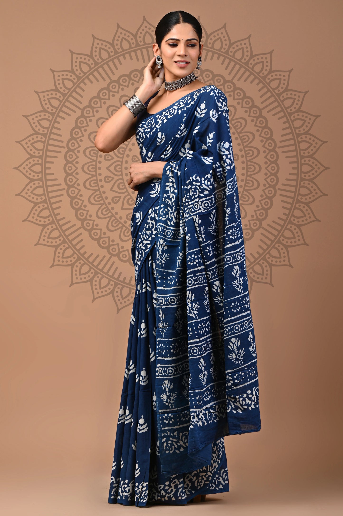 Hand Block Printed Pure mul Cotton Saree