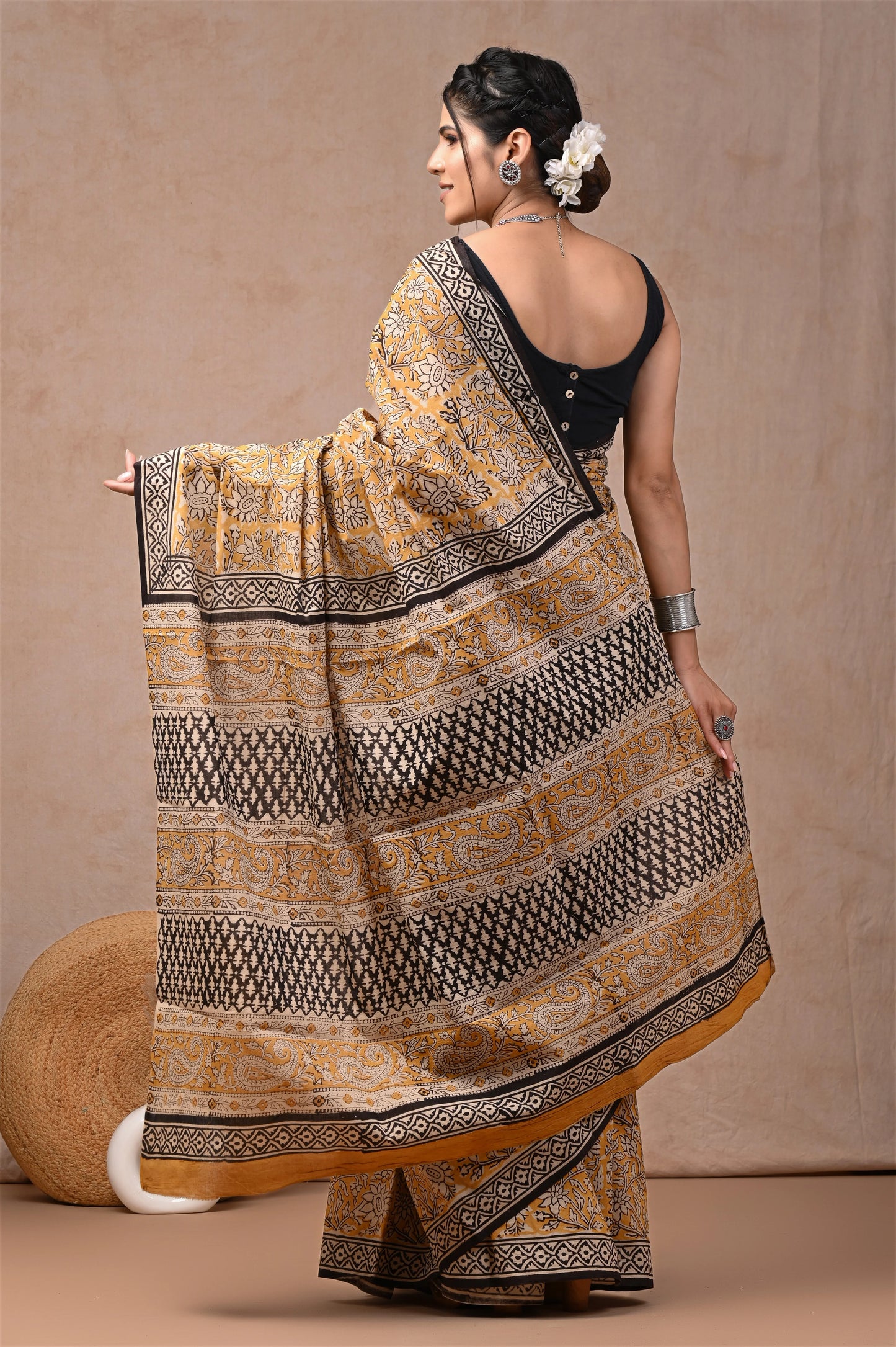 Traditional Bagru Printed Cotton Saree With Blouse