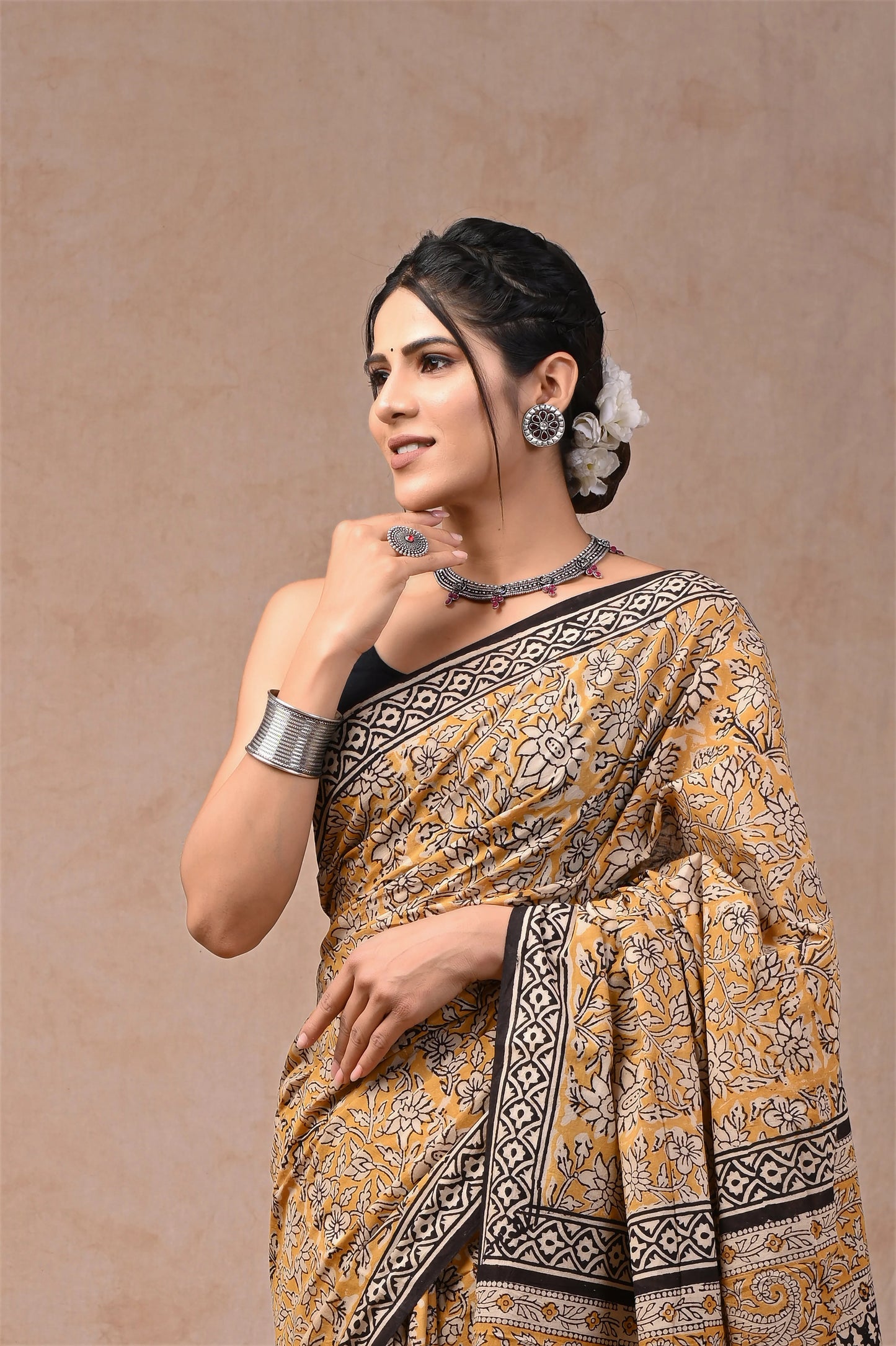 Traditional Bagru Printed Cotton Saree With Blouse