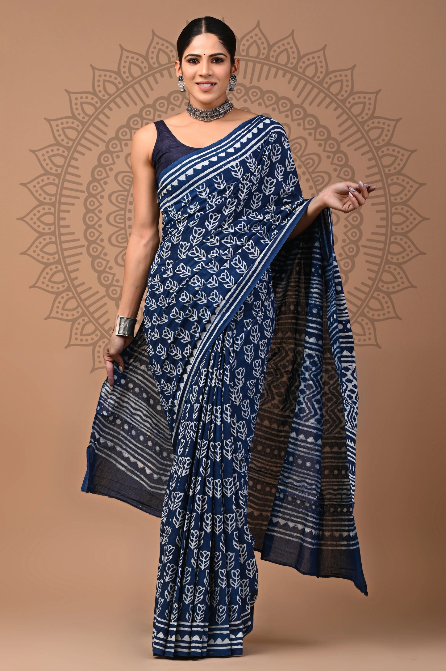 Hand Block Printed Pure mul Cotton Saree