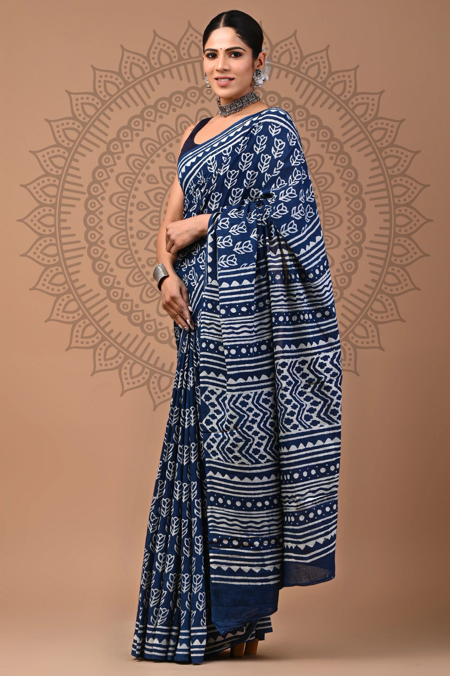 Hand Block Printed Pure mul Cotton Saree