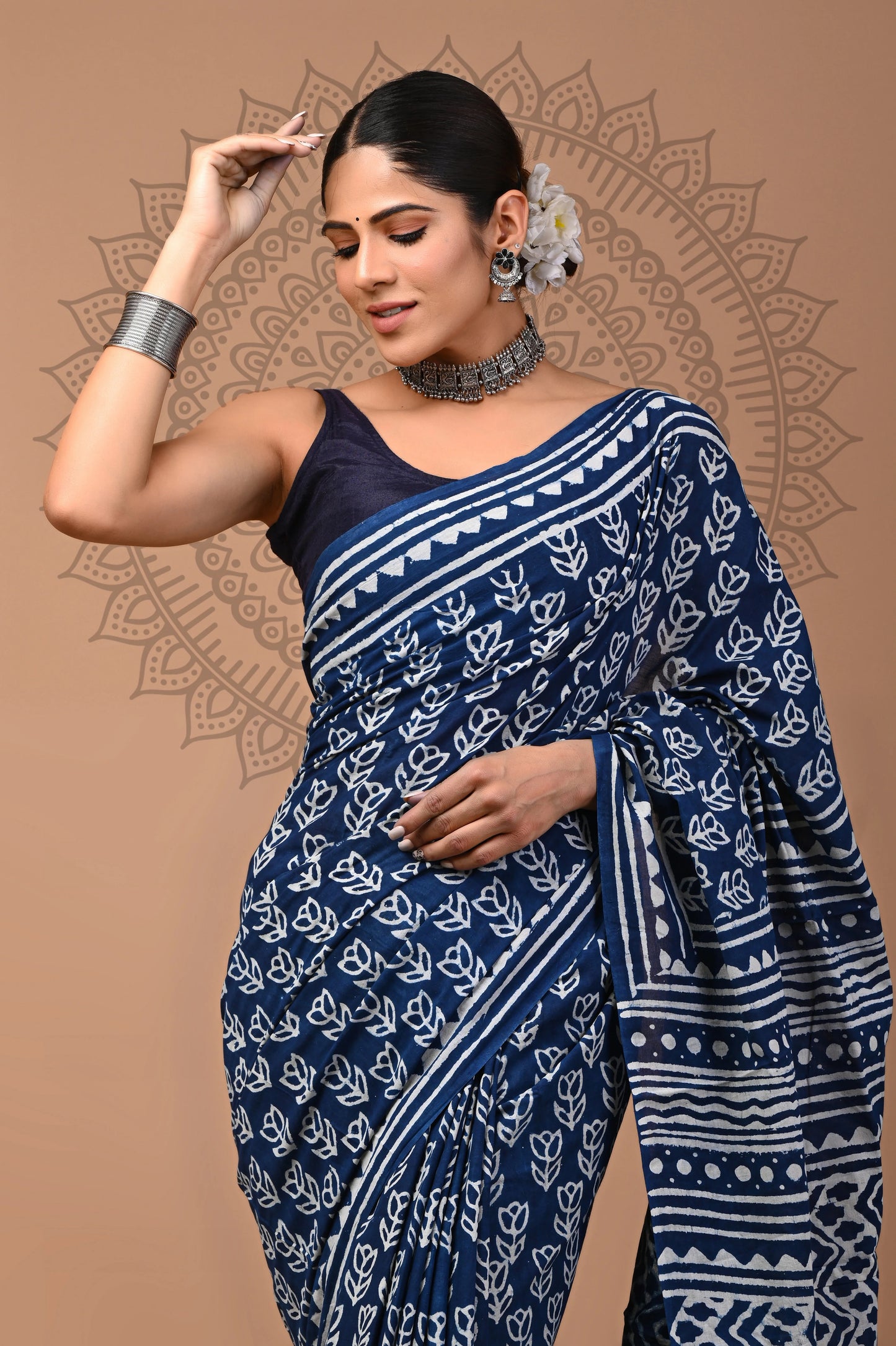 Hand Block Printed Pure mul Cotton Saree