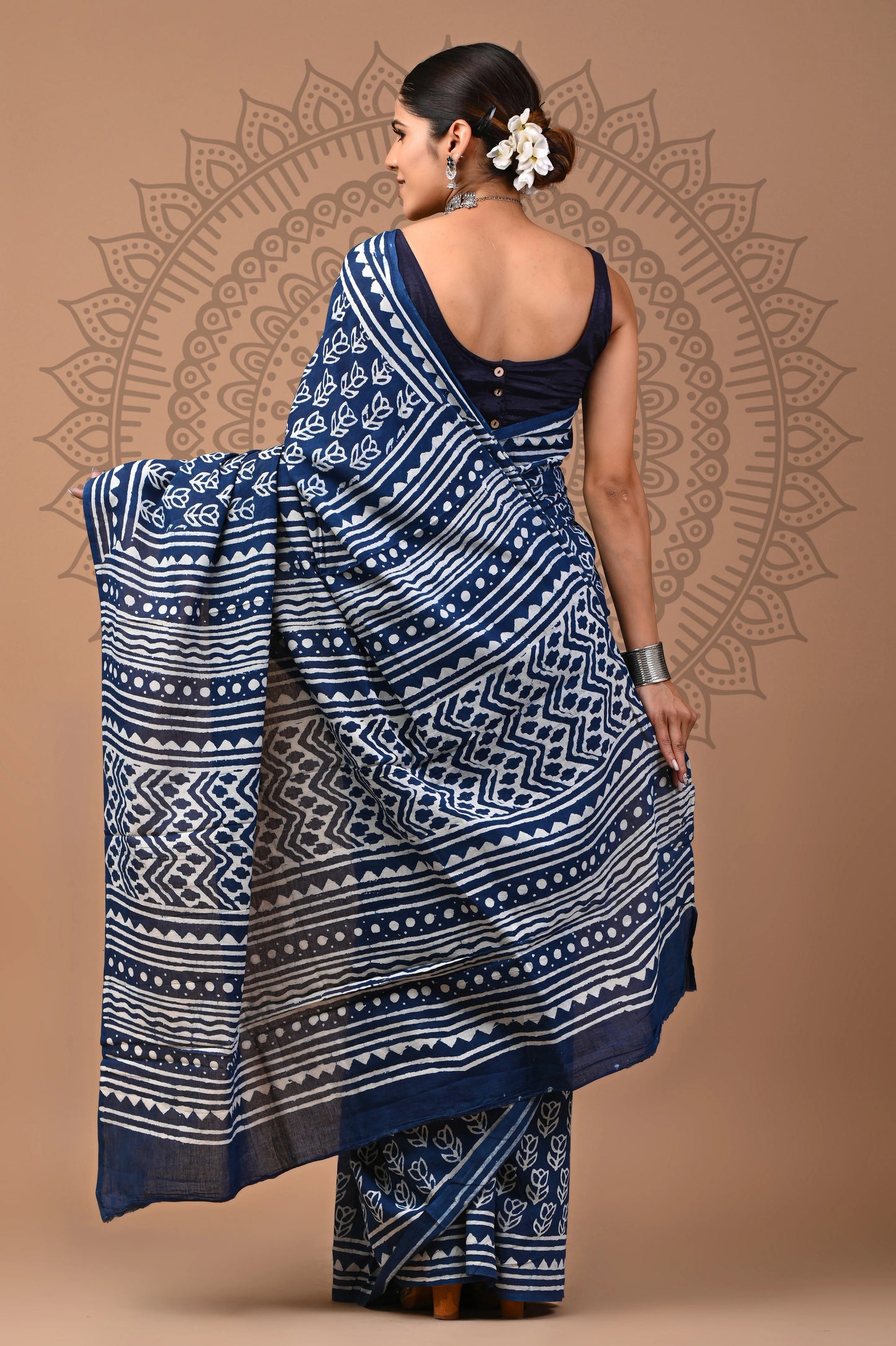 Hand Block Printed Pure mul Cotton Saree