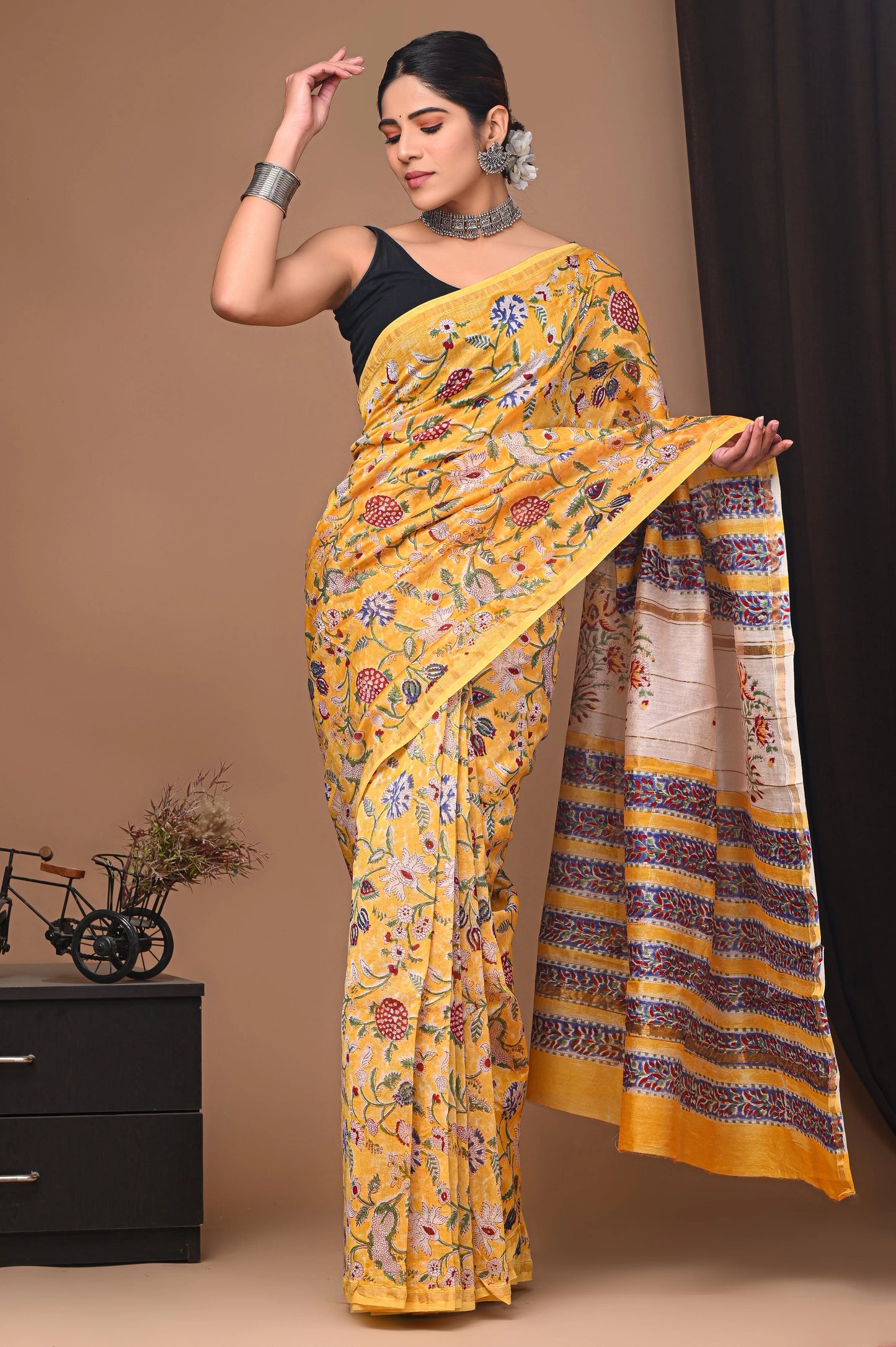 Premium Hand Block Printed Chanderi Silk Saree