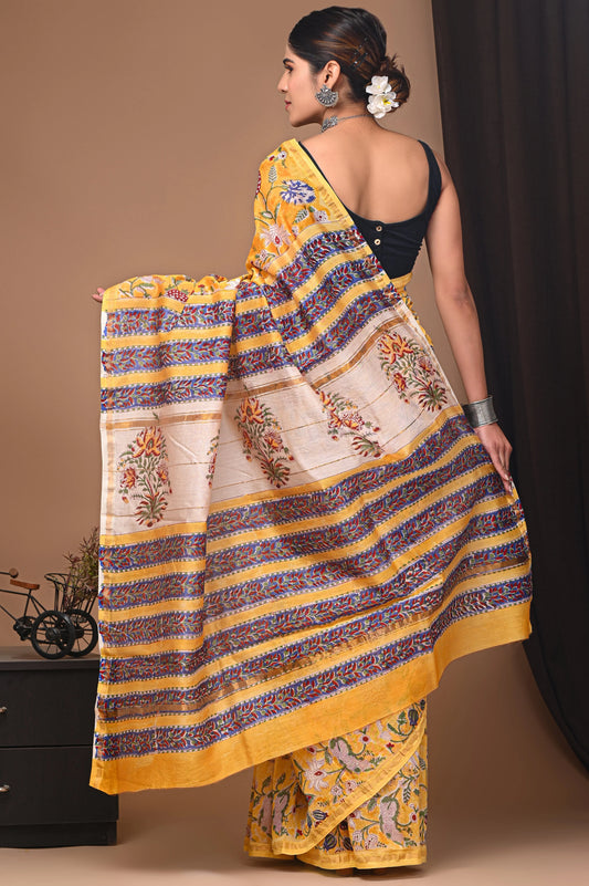 Premium Hand Block Printed Chanderi Silk Saree