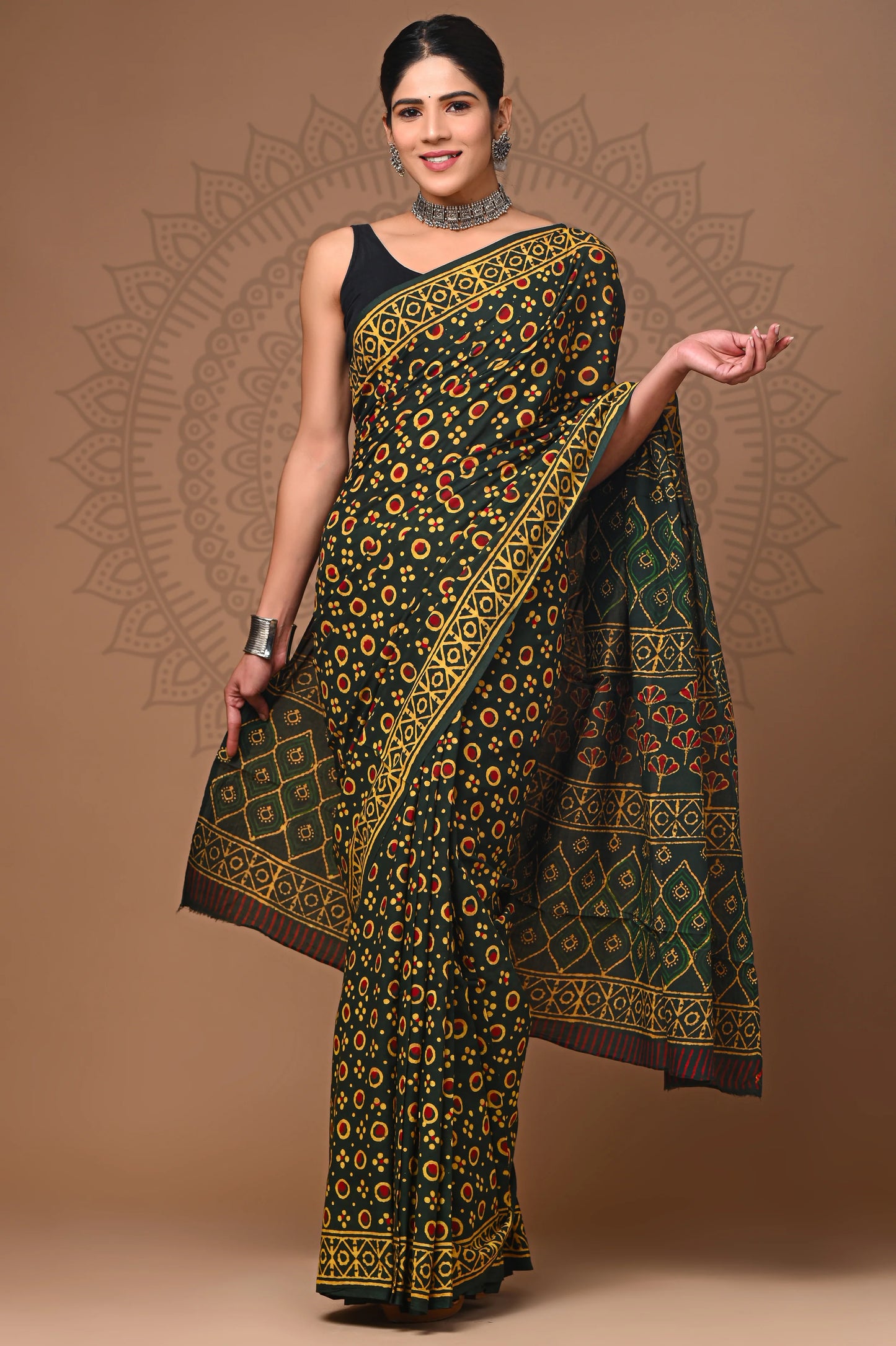 Hand Block Printed Pure mul Cotton Saree